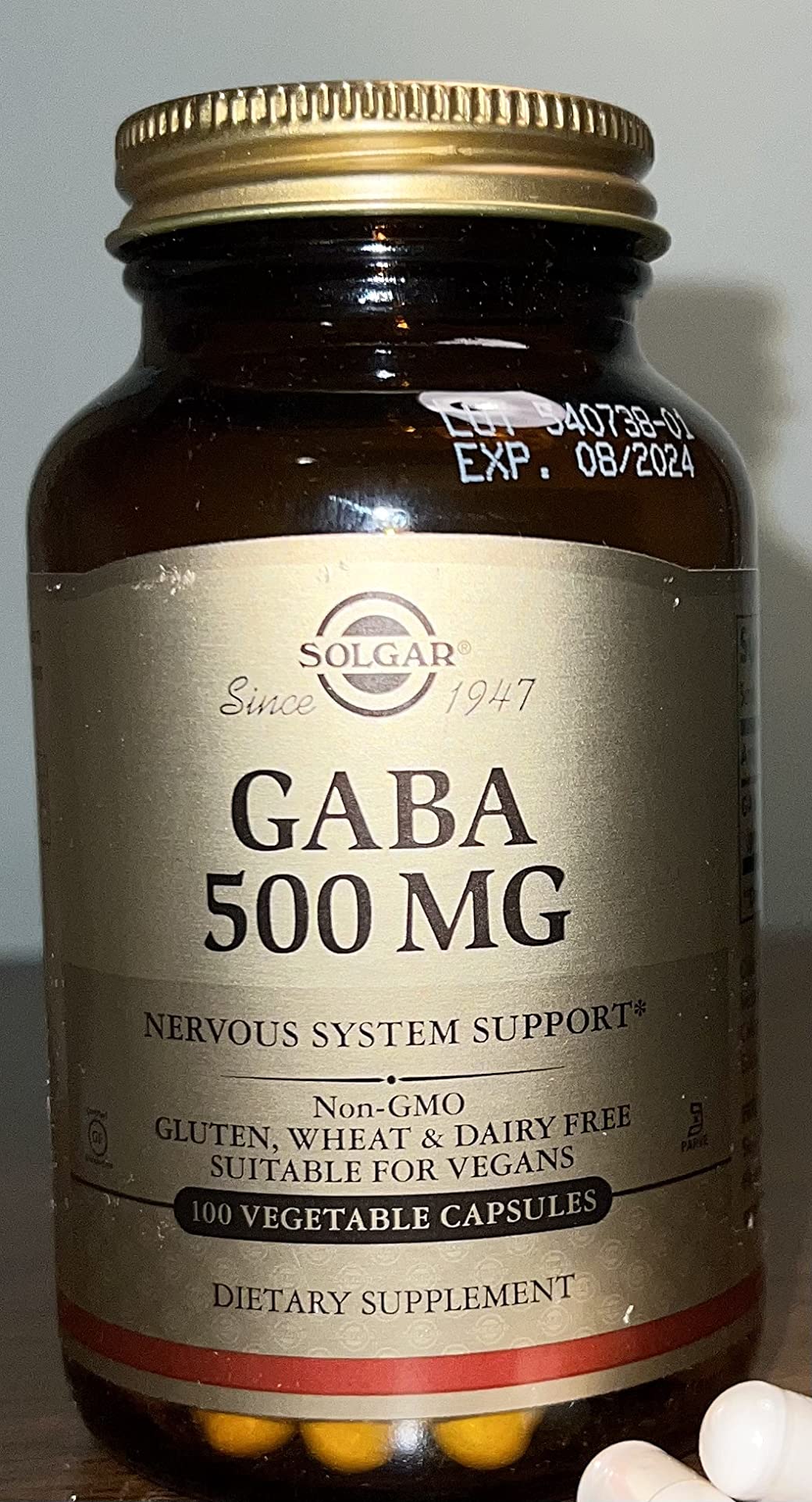 Solgar GABA 500 mg, 100 Vegetable Capsules - Relaxation & Nervous System Support - Amino Acid - Non-GMO, Vegan, Gluten Free, Dairy Free, Kosher - 100 Servings customer photo 1