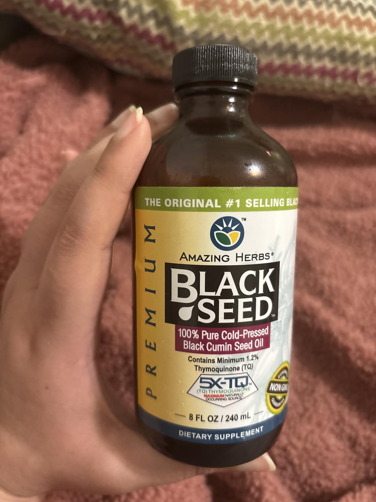 Amazing Herbs Premium Liquid Black Seed Oil - Cold Pressed with Nigella & Sativa, Aids in Digestive Health, Omegas 3 6 & 9, Immune Support, Brain Function, Non GMO, for Men and Women - 8 Fl Oz customer photo 1