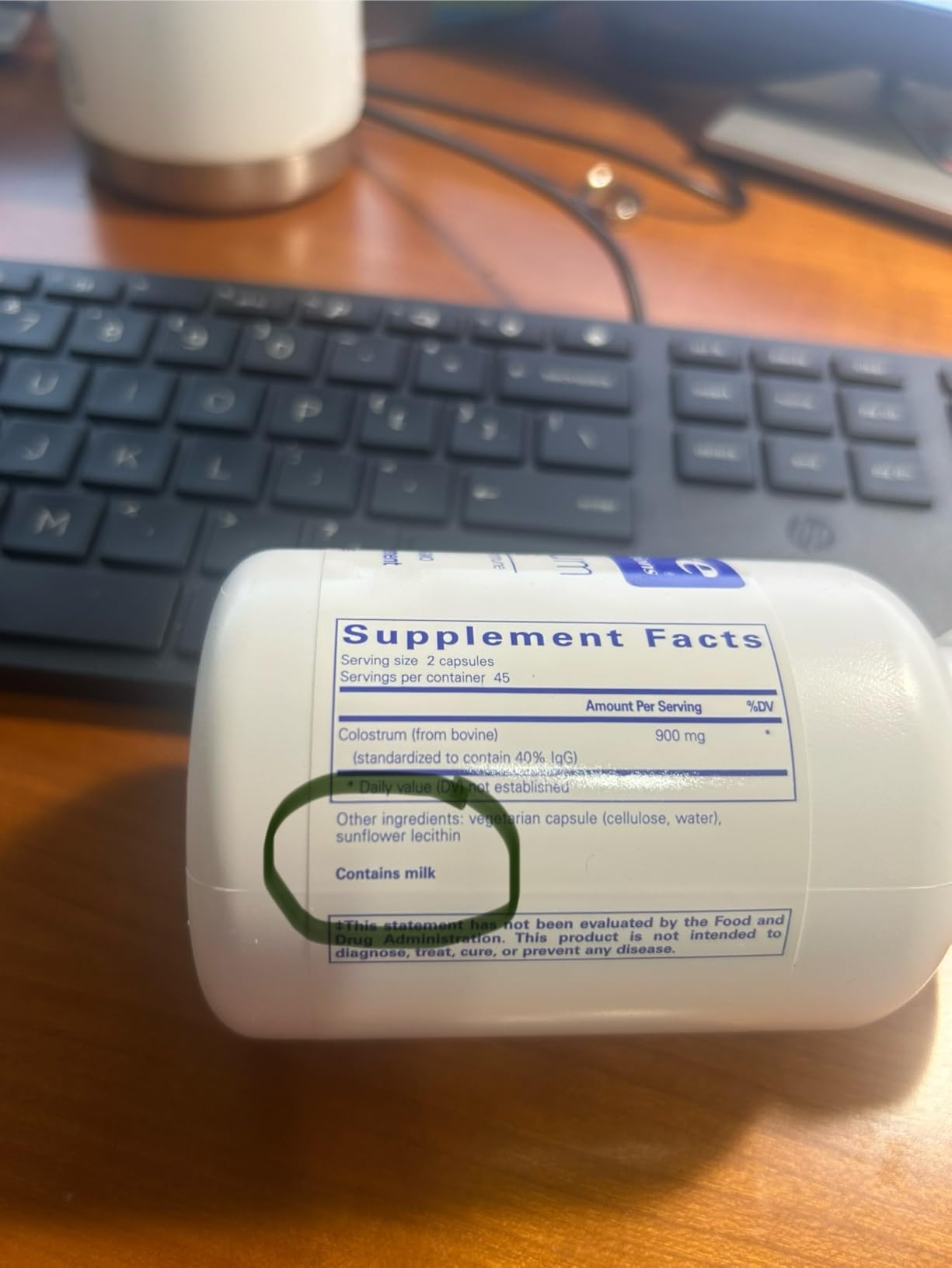 Pure Encapsulations Colostrum | 40% IgG Highly Concentrated Immune Support | 90 Capsules customer photo 1