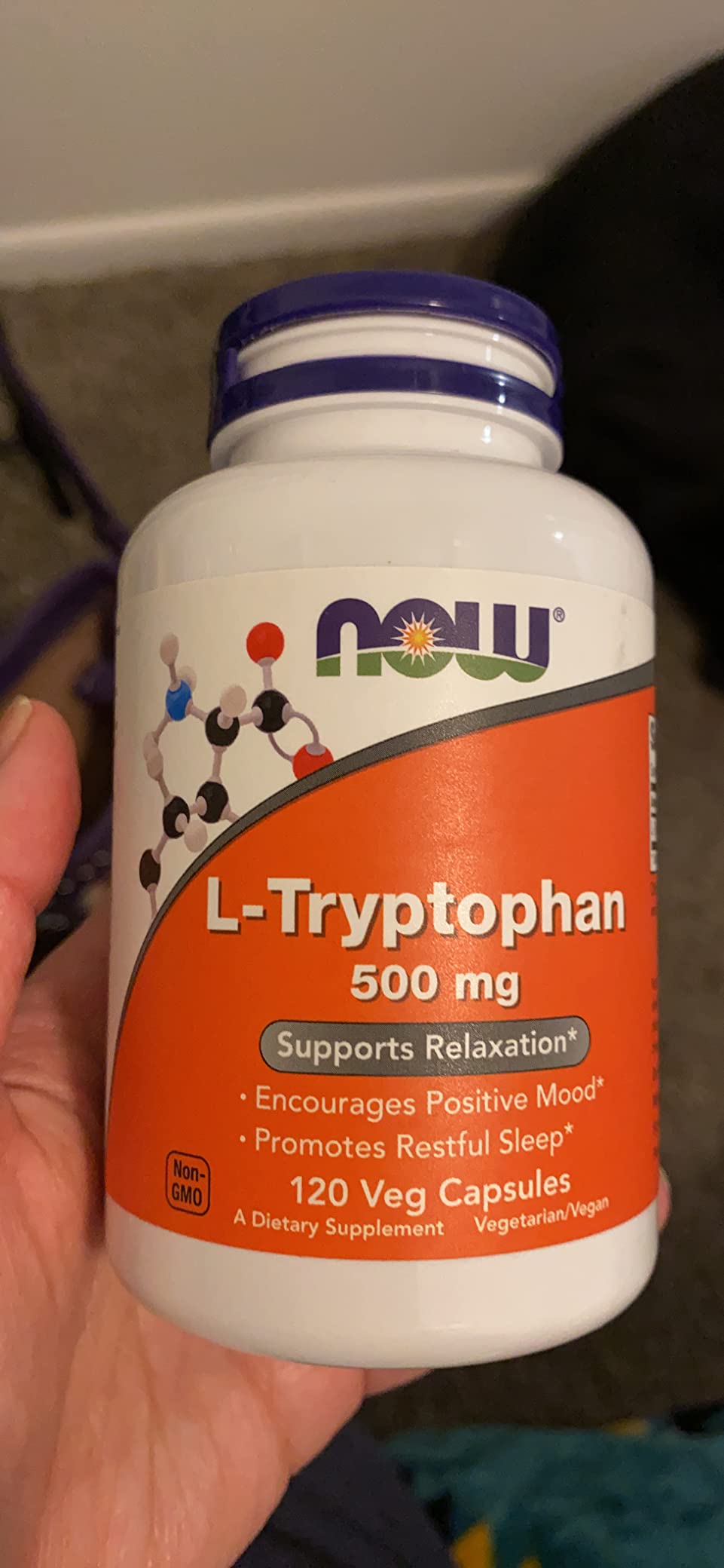 NOW Foods Supplements, L-Tryptophan 500 mg, Encourages Positive Mood*, Supports Relaxation*, 120 Veg Capsules customer photo 1