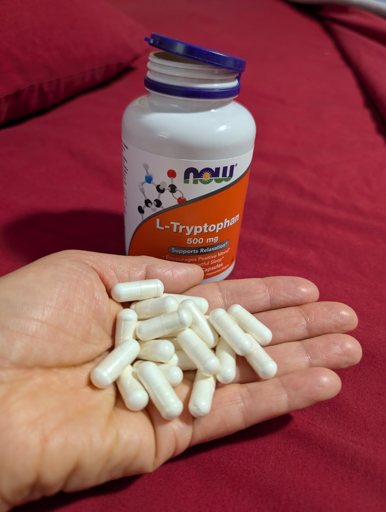 NOW Foods Supplements, L-Tryptophan 500 mg, Encourages Positive Mood*, Supports Relaxation*, 120 Veg Capsules customer photo 2