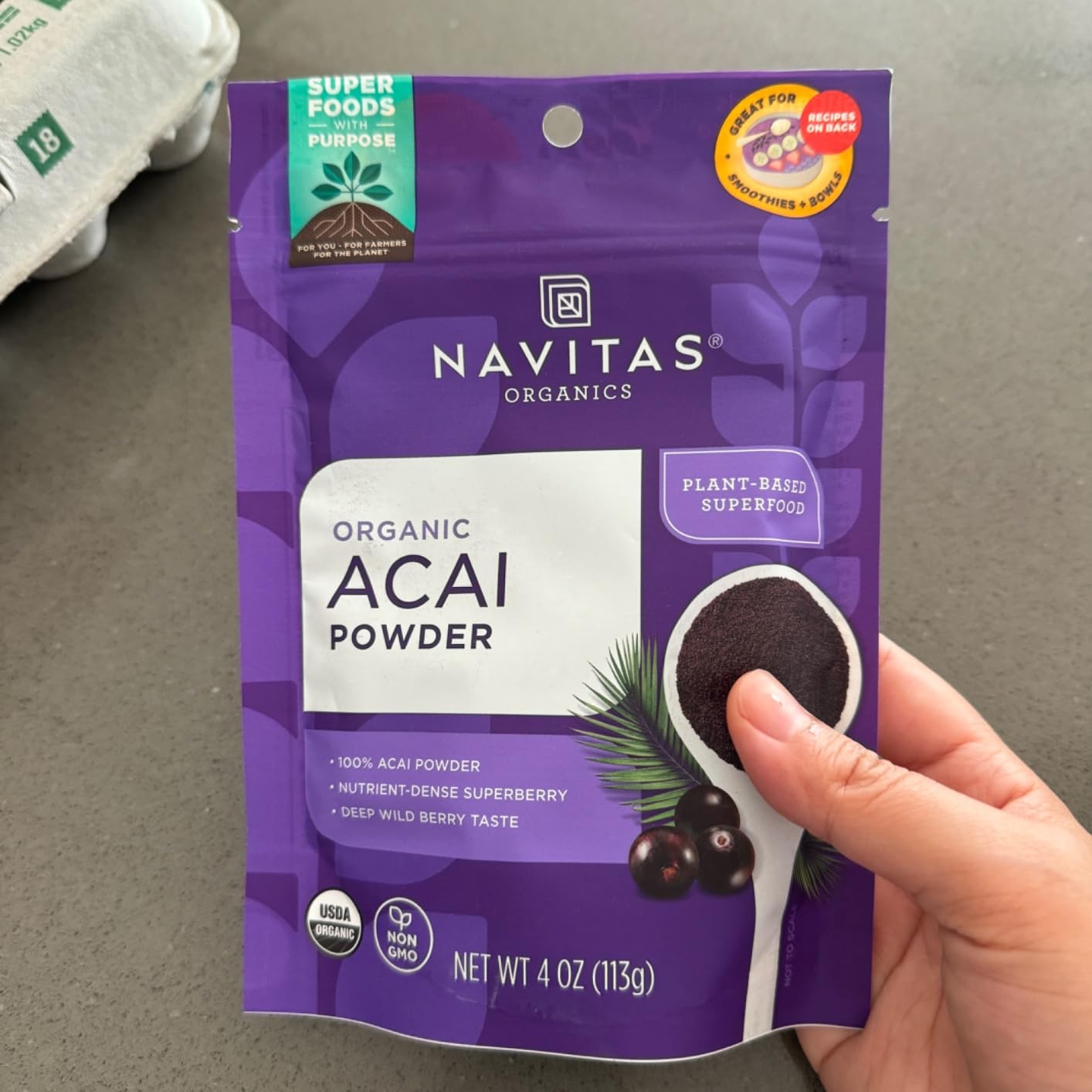 Navitas Organics Acai Powder - for Smoothie Bowls, Oatmeal, Dips, Sauces & More - Antioxidants, Omega 3 6 9, Fiber - USDA Organic, Non GMO, Kosher, Gluten Free, Keto (8oz. Bag, 76 Servings) customer photo 1