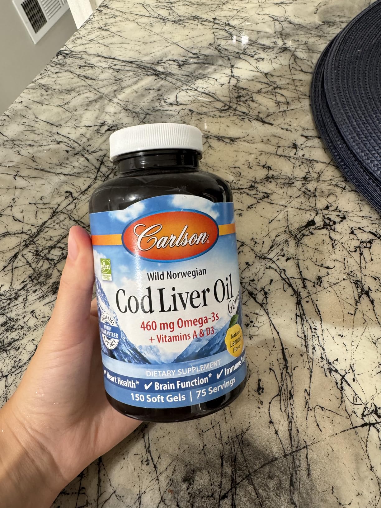 Carlson - Cod Liver Oil, Super 1000 mg + Vitamins A & D3, Wild Norwegian, Sustainably Sourced, 100 Softgels customer photo 2
