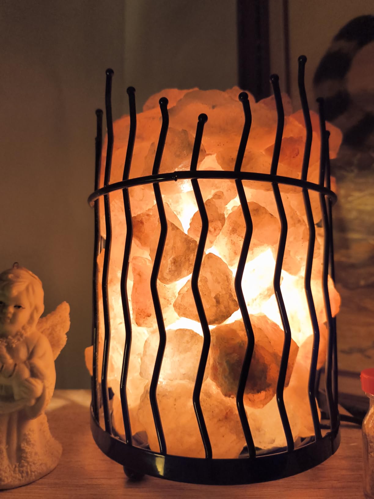 Natural Himalayan Salt, Tall Round Metal Basket Lamp with Dimmer Switch | 8-10 lbs customer photo 1
