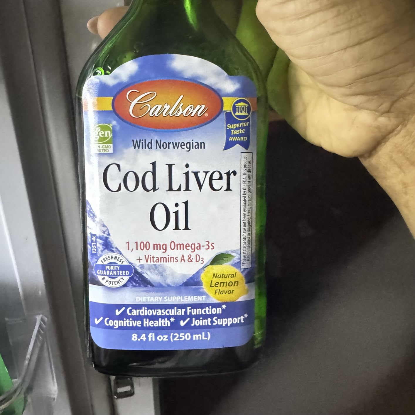 Carlson - Cod Liver Oil 1100 mg Omega-3s Plus Vitamins A & D3, Wild Caught Norwegian Arctic, Sustainably Sourced Nordic Fish Oil Liquid, Lemon, 500 mL (16.9 Fl Oz) customer photo 1