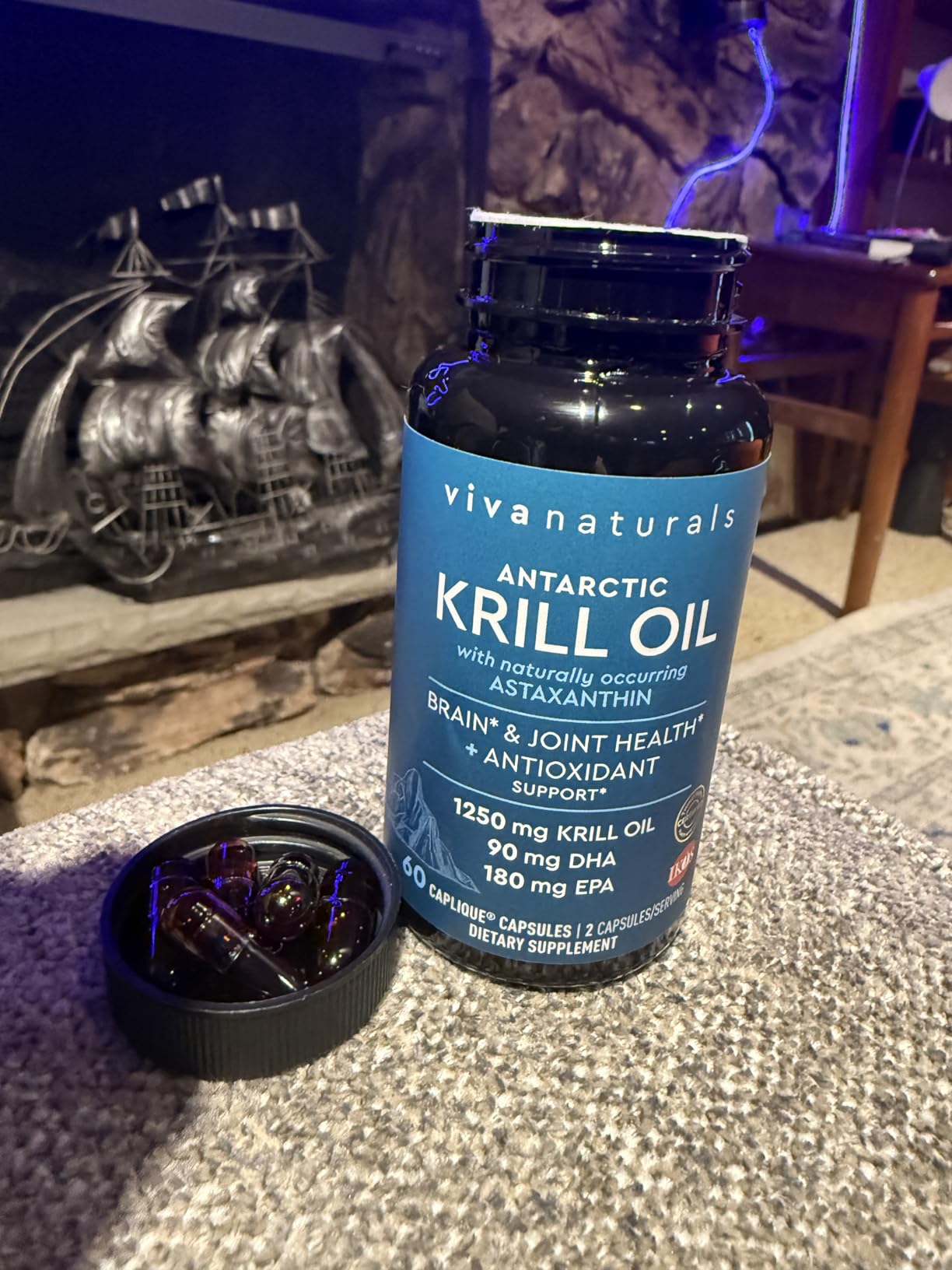 Viva Naturals Antarctic Krill Oil Omega 3 Supplements 1250 mg - DHA EPA Omega-3 & Astaxanthin Concentration for Joint Health, No Fish Burp - 60 Krill Oil Capsules customer photo 1