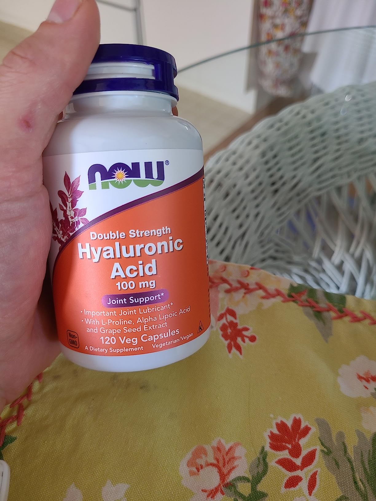 NOW Foods Supplements, Hyaluronic Acid 100 mg, Double Strength with L-Proline, Alpha Lipoic Acid and Grape Seed Extract, 120 Veg Capsules customer photo 1