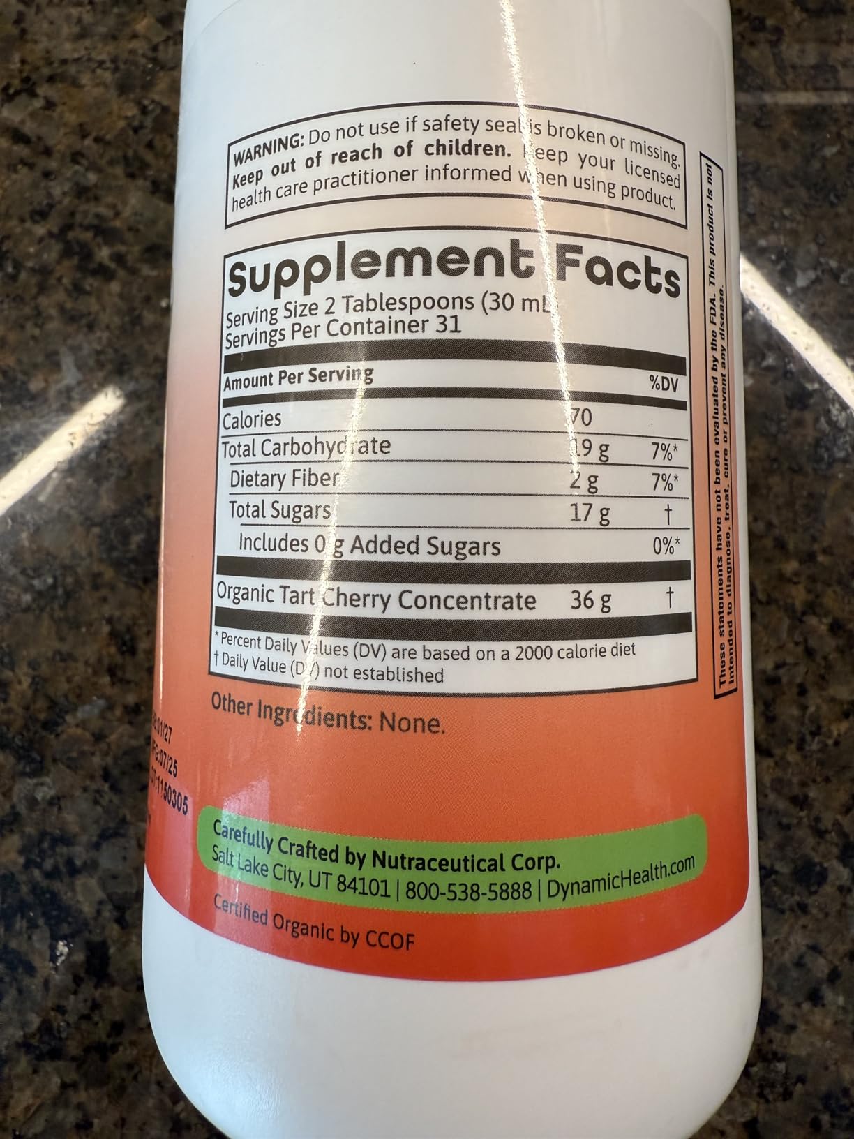 Dynamic Health Organic Tart Cherry Juice, Unsweetened 100% Juice Concentrate, Antioxidants Supplement, No Sweeteners or Additives, Vegan, Gluten Free, BPA Free (32oz) customer photo 1