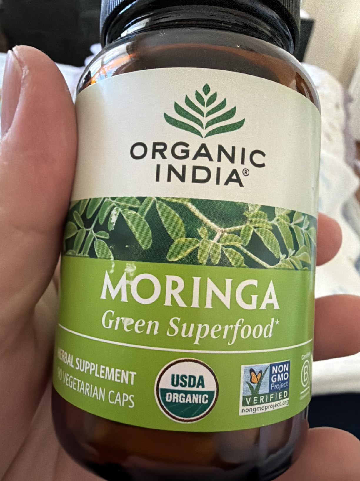 ORGANIC INDIA Moringa Herbal Supplement - Green Superfood, Nutrient Dense, Pure Plant Protein, Vitamin A, E, K, Iron, Calcium, Fiber, Vegan, Gluten-Free, USDA Certified Organic - 90 Capsules customer photo 1