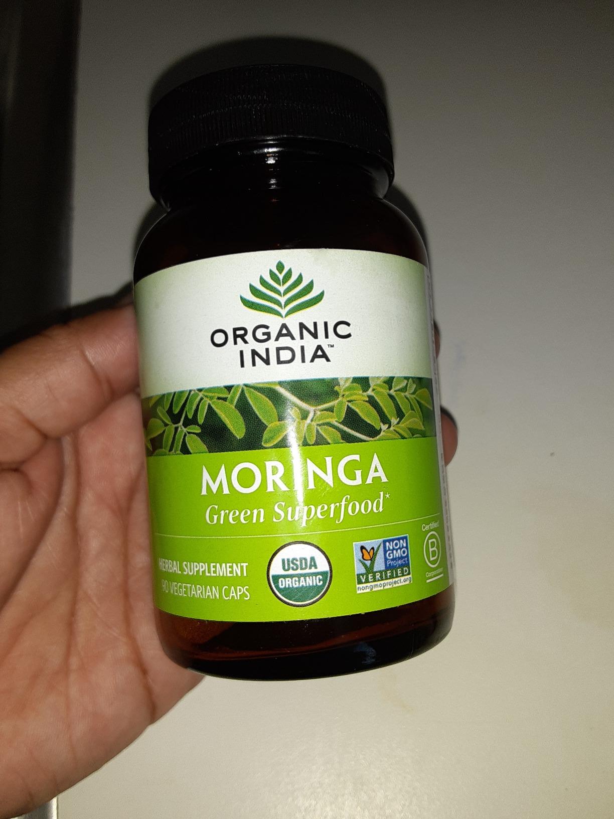 ORGANIC INDIA Moringa Herbal Supplement - Green Superfood, Nutrient Dense, Pure Plant Protein, Vitamin A, E, K, Iron, Calcium, Fiber, Vegan, Gluten-Free, USDA Certified Organic - 90 Capsules customer photo 2