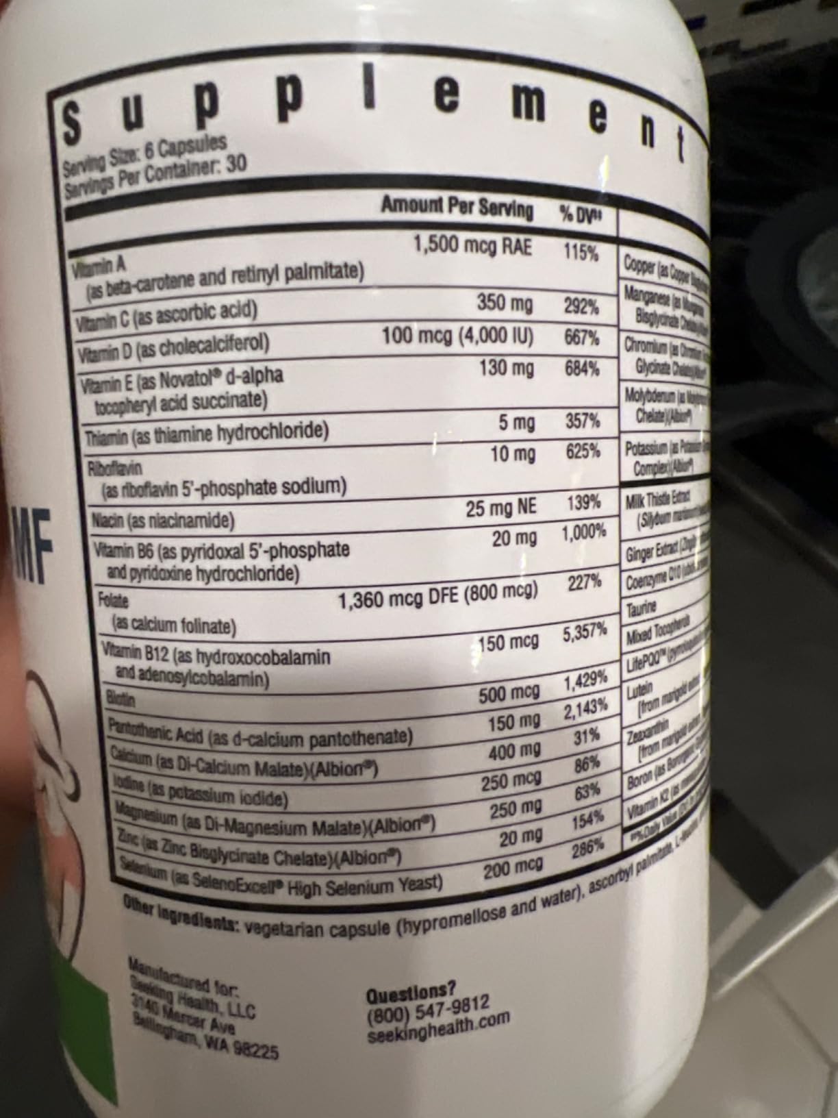 Seeking Health Optimal Prenatal - Supplement with Vitamin B12, L-Methylfolate, & Choline - Vegetarian Supplement to Support Optimal Prenatal Health - 240 Capsules customer photo 2
