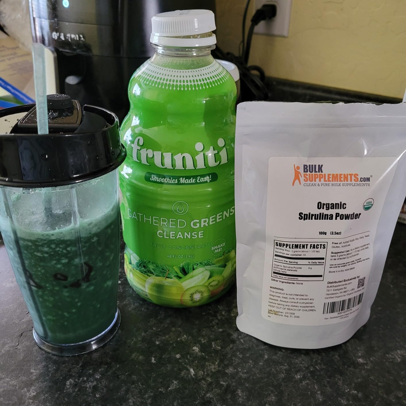 BulkSupplements.com Organic Spirulina Powder - Superfood, Green Spirulina Powder, Herbal Supplement - Vegan-Friendly, 3g per Serving, 500g (1.1 lbs) customer photo 1