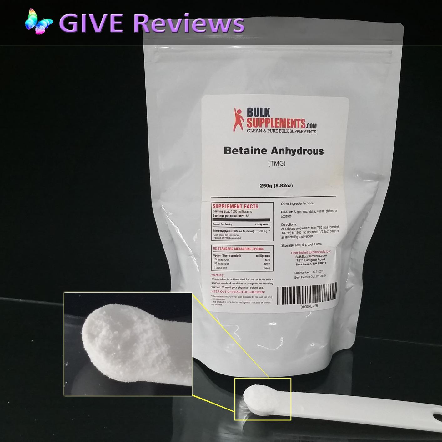 BulkSupplements.com Betaine Anhydrous Powder - Trimethylglycine, TMG Supplements, TMG Powder - Betaine TMG - Gluten Free, 1500mg per Serving, 500g (1.1 lbs) customer photo 1