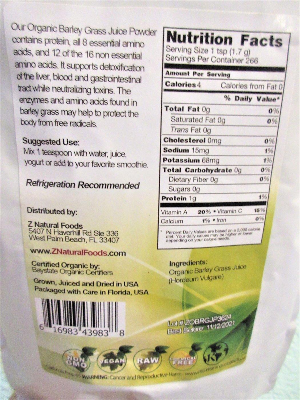 Z Natural Foods Organic Barley Grass Juice Powder - Made in USA, USDA Organic Nutrient-Dense Green Drink Mix for Energy, Detox with Amino Acids - Antioxidant Juice Blend for Water, Smoothies, 1 lb customer photo 2