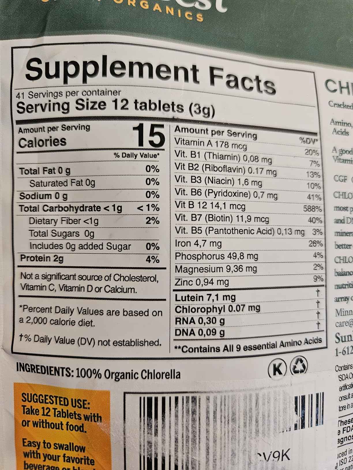Sunlit Best USDA Organic Premium Chlorella Tablets 1000 Count | 100% Pure Chlorella Superfood Supplement High in Protein, Chlorophyll, Vitamins, & Minerals | Supports Good Health, Wellbeing customer photo 1