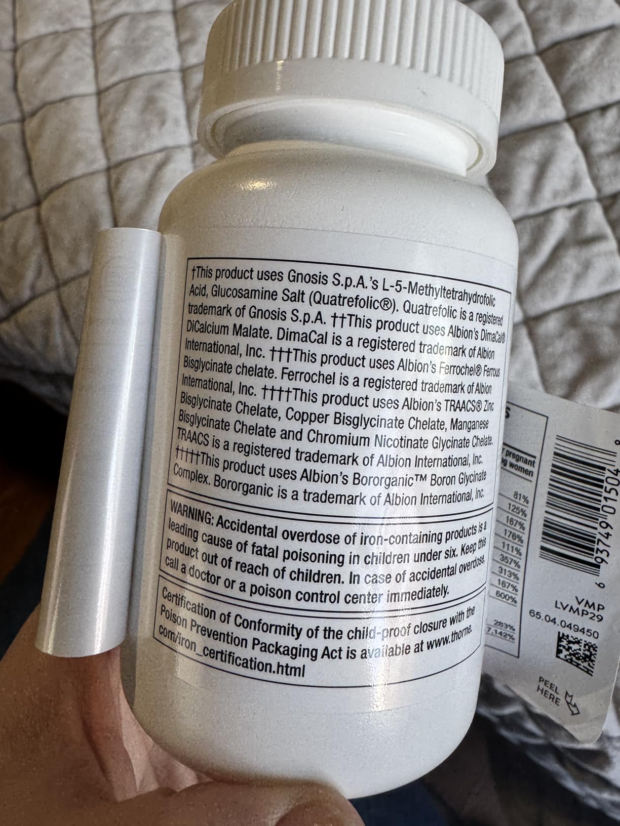 THORNE - Basic Prenatal - Well-Researched Folate Multi for Pregnant & Nursing Women - Includes 18 Vitamins & Minerals, Plus Choline - Third-Party Certified - Gluten, Dairy & Soy-Free - 30 Servings customer photo 1