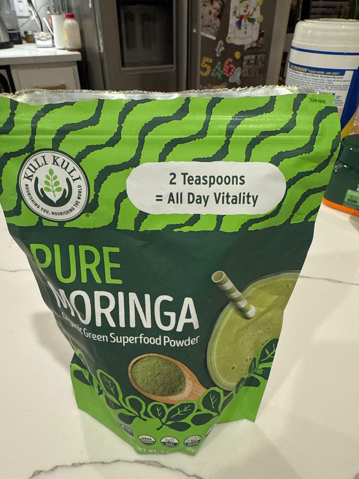 Kuli Kuli Moringa Oleifera Organic Leaf Powder & Green Smoothie, 100% Pure USDA Certified & Non-GMO Moringa Powder, Great with Smoothies, Tea, and Food, 1 Pack customer photo 1