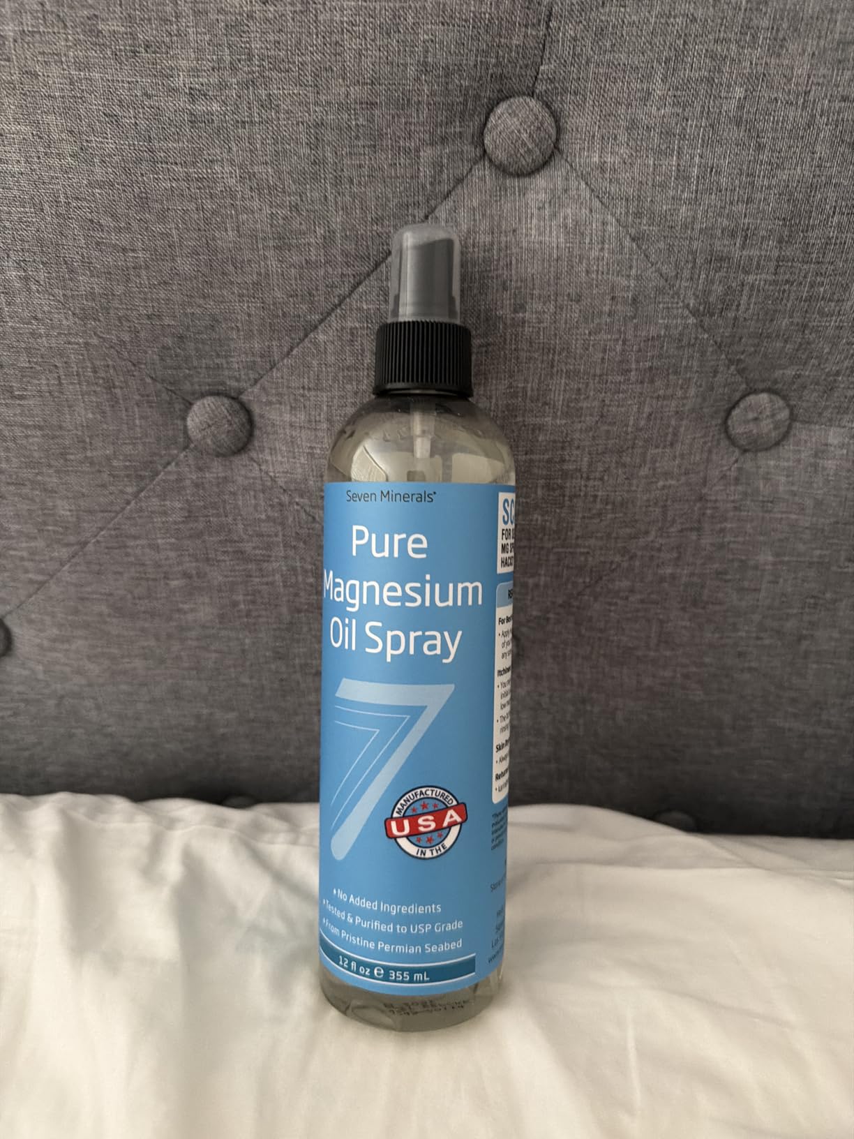 Seven Minerals Pure Magnesium Oil Spray, Big 12oz, USP Grade, Extra Strength, for Feet, Sleep, Muscle Pain & Cramps - Mined in The USA customer photo 2