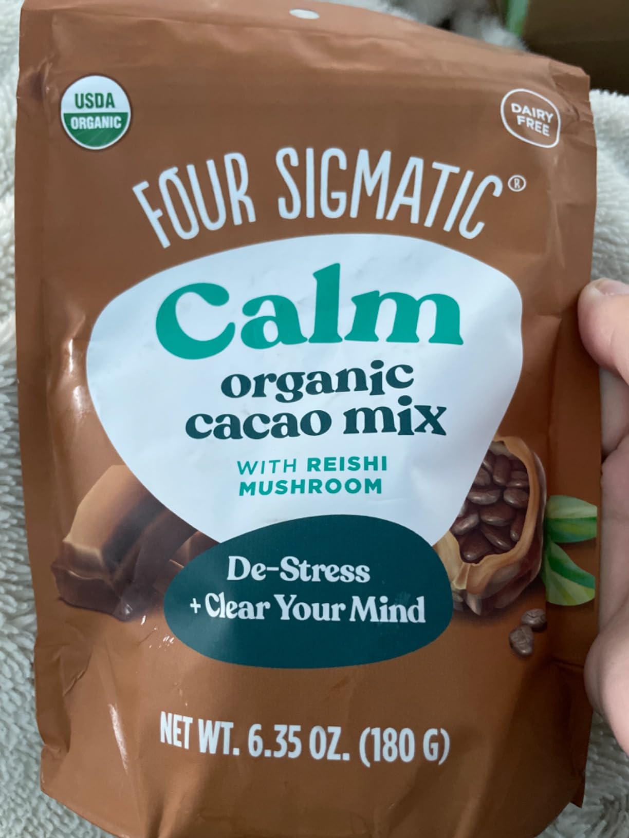 Four Sigmatic Calm Mushroom Cacao Mix | Organic Instant Cacao with Organic Reishi Mushroom Powder | Supports Calm & Relaxation | Drink it or Bake with it | Vegan, Gluten-Free, Dairy-Free | 10 Count customer photo 2