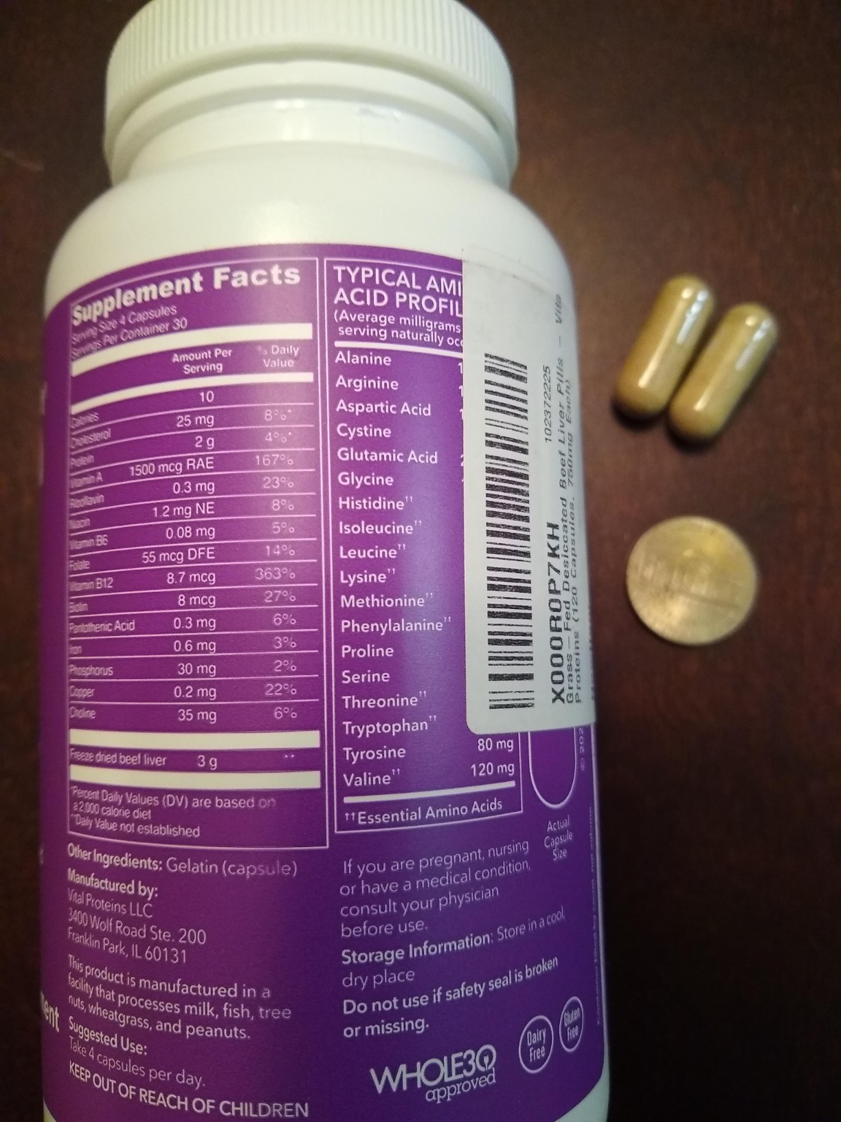 Vital Proteins Grass Fed Beef Liver Capsules, Desiccated Liver Supplement, 750mg Liver Pills, 120 Count customer photo 2
