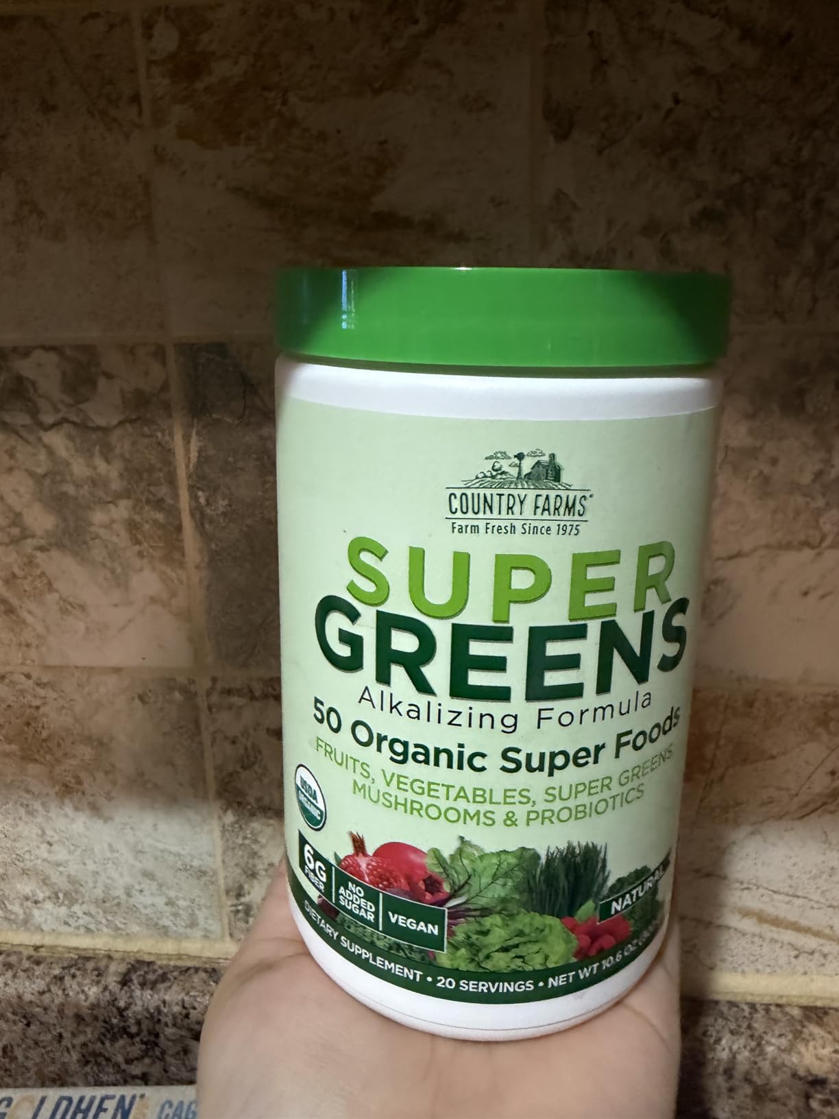 Country Farms Organic Super Greens Powder, 50 Organic Superfoods, Daily Greens Drink Mix with Fruits, Vegetables, Fiber, Probiotics & Mushrooms, Supports Energy, Gut Health & Digestion, Natural Flavor customer photo 1