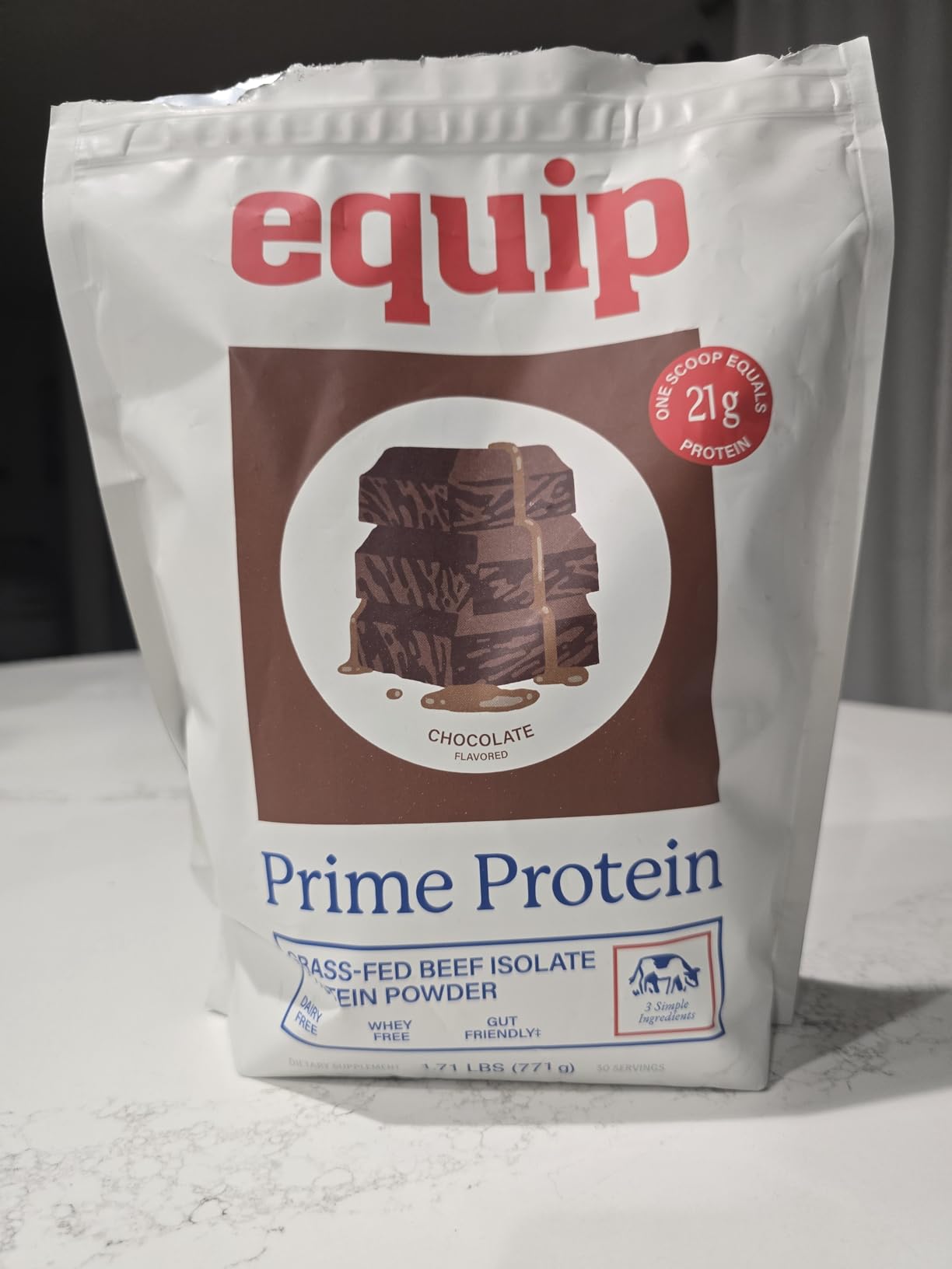 Equip Foods Prime Protein Powder | Clean Grass Fed Beef Protein Powder | Keto Friendly Carnivore Protein Isolate | Gluten & Dairy Free | Helps Build & Repair Tissue | 30 Servings, Chocolate (No Sugar) customer photo 1