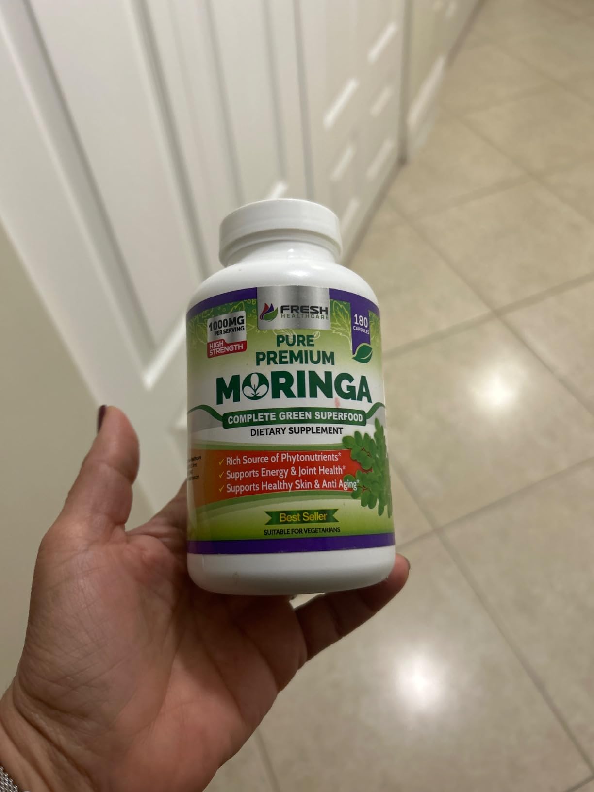 FRESH HEALTHCARE Moringa Capsules - 100% Pure Leaf Powder - 180 Pills, Non-GMO - 3 Month Supply - Complete Green Superfood for Energy, Skin, Immune & Gut Health Support customer photo 1