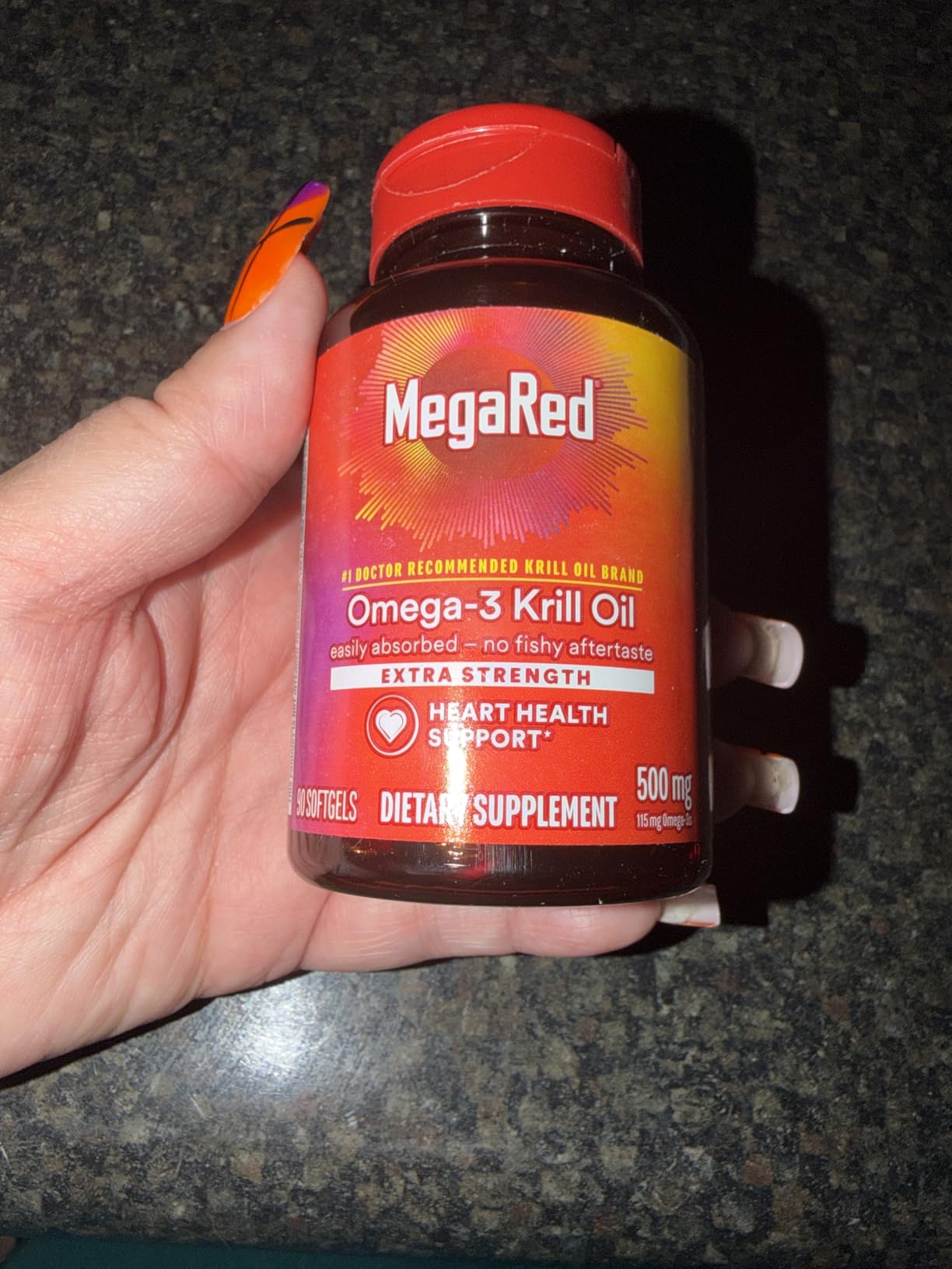 MegaRed Antarctic Krill Oil 500mg Omega 3 Fatty Acid Supplement, Extra Strength EPA & DHA Krill Oil Softgels (90cnt Box), Astaxanthin, Heart Health Supplement with No Fish Oil Aftertaste customer photo 1