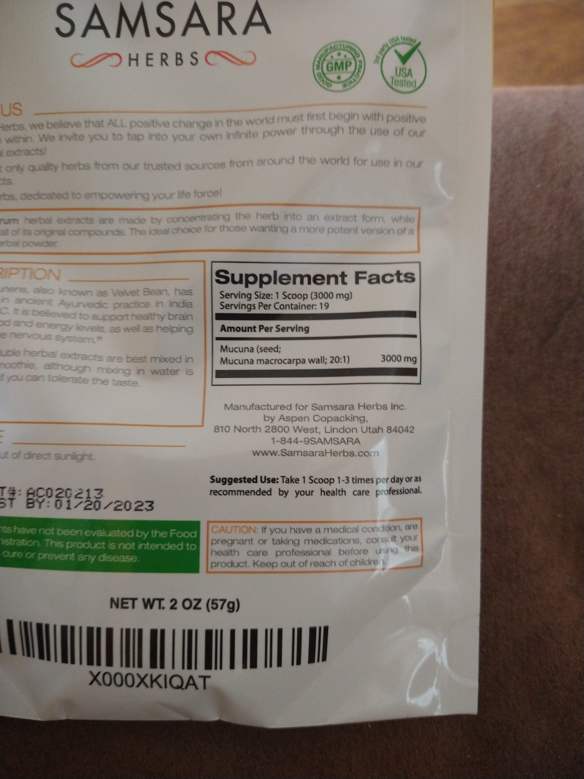 Samsara Herbs Mucuna Pruriens (2oz/57g) - Powder Extract from Velvet Beans customer photo 2