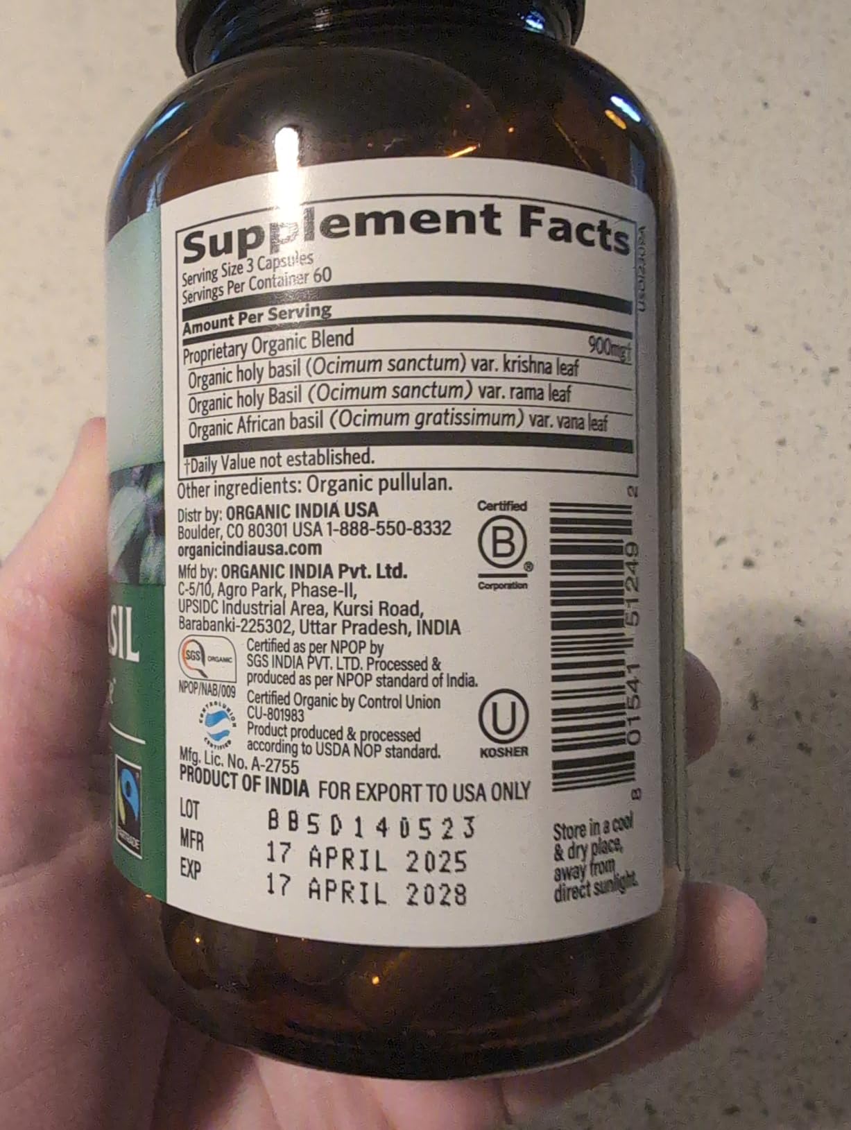 ORGANIC INDIA Tulsi Herbal Supplement - Holy Basil, Immune Support, Adaptogen, Supports Healthy Stress Response, Vegan, Gluten-Free, Kosher, USDA Certified Organic, Non-GMO - 180 Capsules customer photo 2