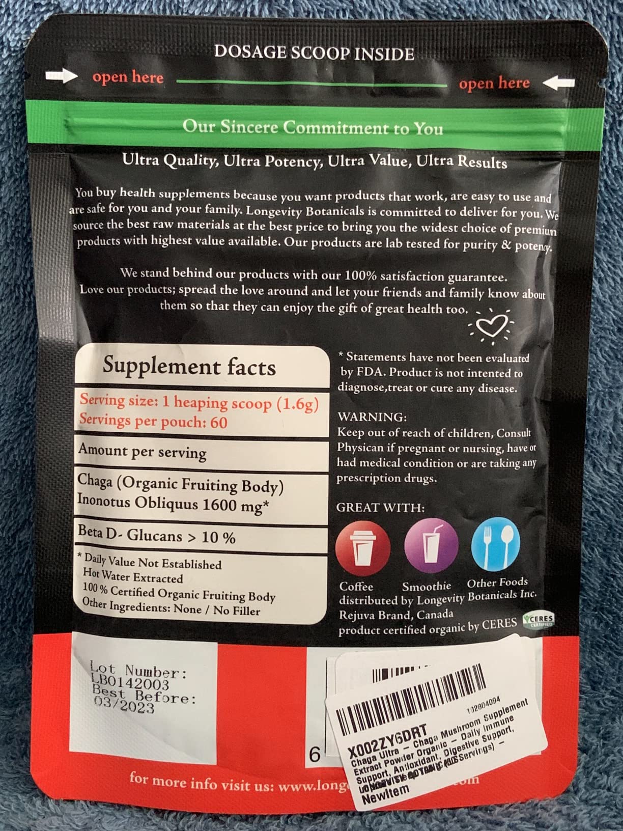 Longevity Botanicals Organic Chaga Mushroom Powder Supplement Extract 100g | Inonotus Obliquus Fruiting Body | >=10% Beta-D-Glucans | 60 Servings of 1,660mg | Supports Antioxidant & Immune Wellness customer photo 2″ class=”wp-image-customer”/></figure>


<h3><span class=
