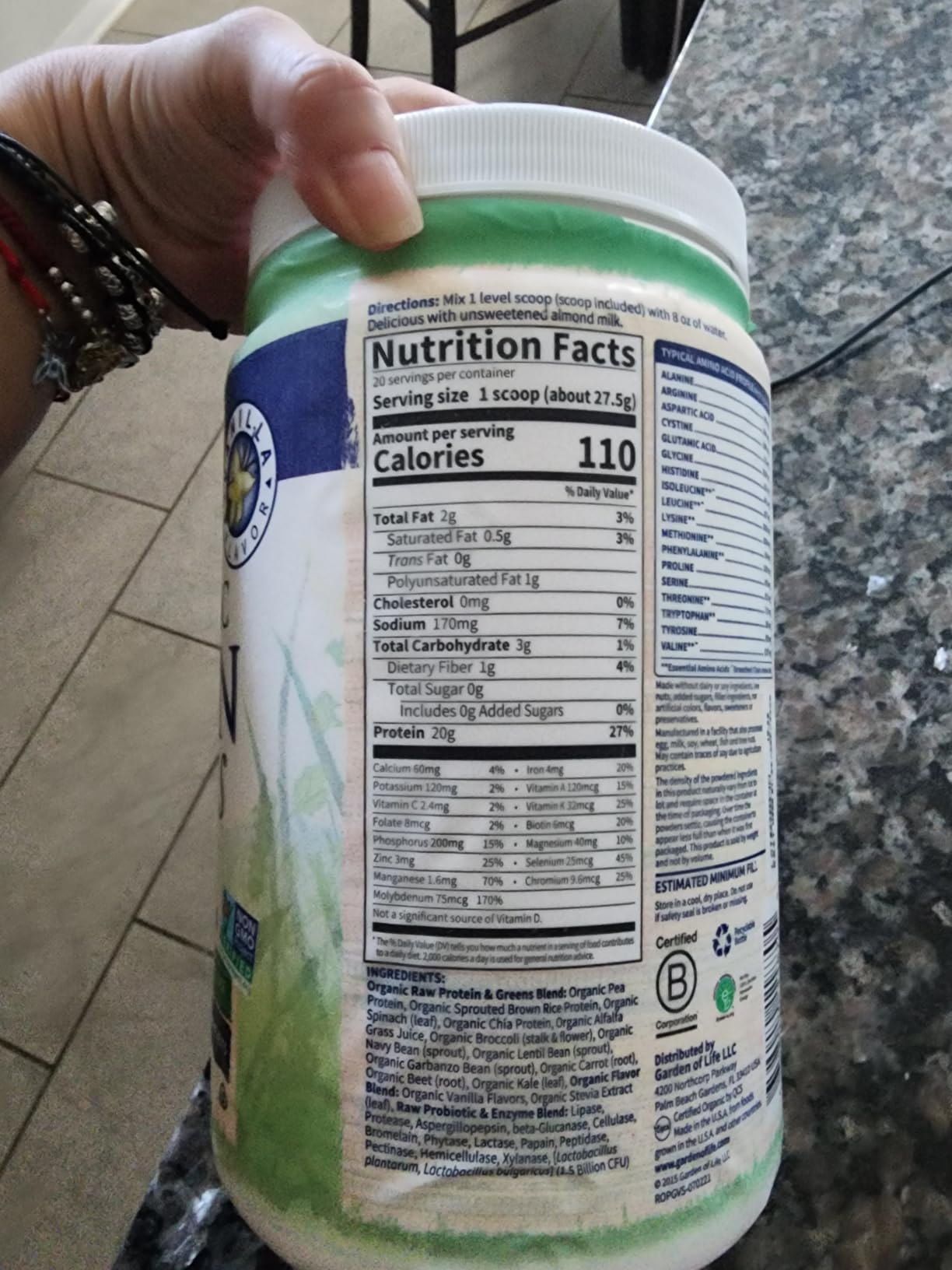 Garden of Life Raw Protein & Greens Vanilla Protein Powder - 20g Plant Based Greens Powder, Probiotics & Enzymes, Vegan, Gluten-Free, Non-GMO, 20 Servings customer photo 2