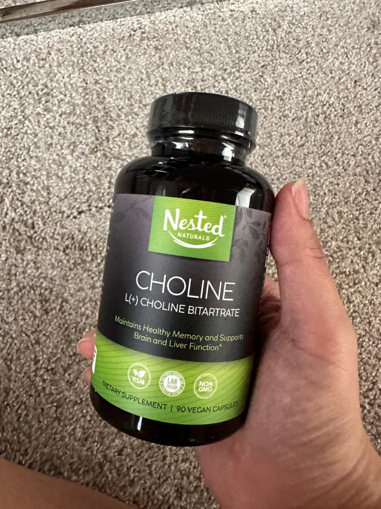 Nested Naturals Choline Bitartrate 500mg Per Serving - High Potency Choline Supplements - Supports Cognitive Performance & Liver Function - 100% Vegan & Non-GMO Choline - 90 Vegan Capsules customer photo 2