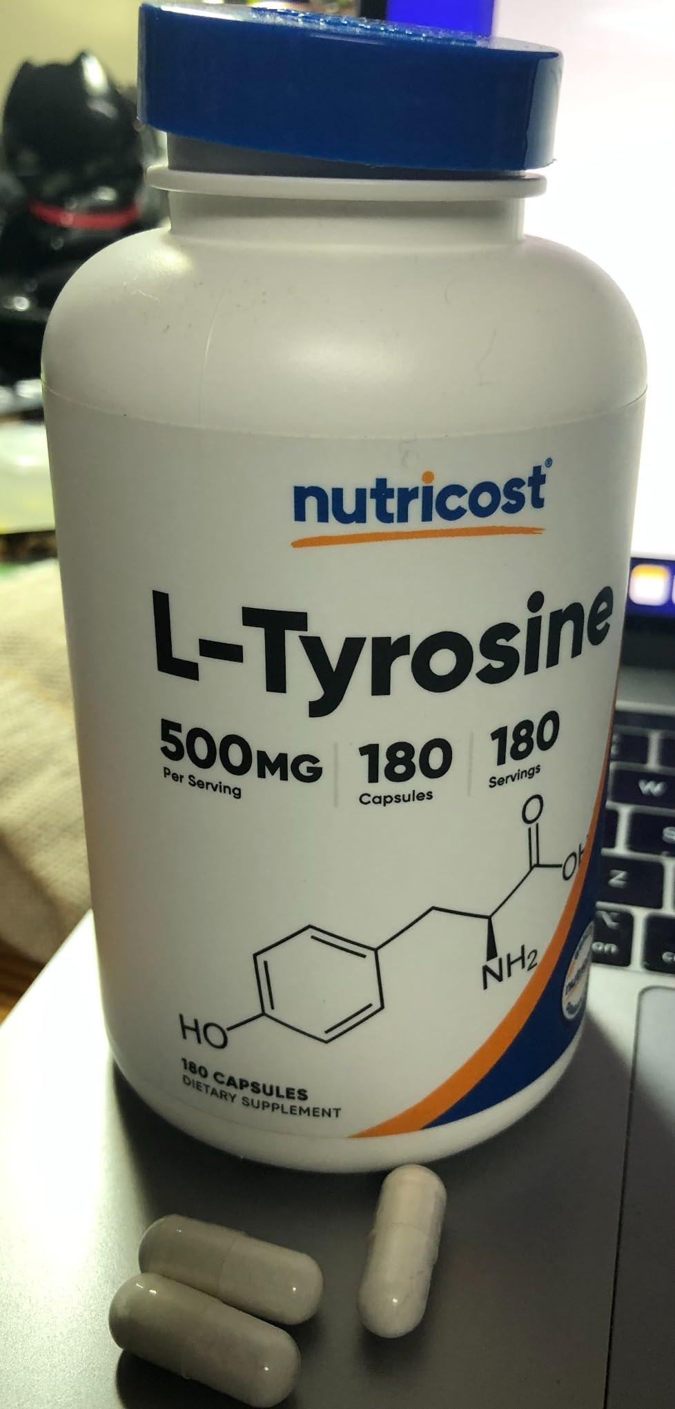 Nutricost L-Tyrosine 500mg, 180 Capsules - Gluten Free & Non-GMO customer photo 2