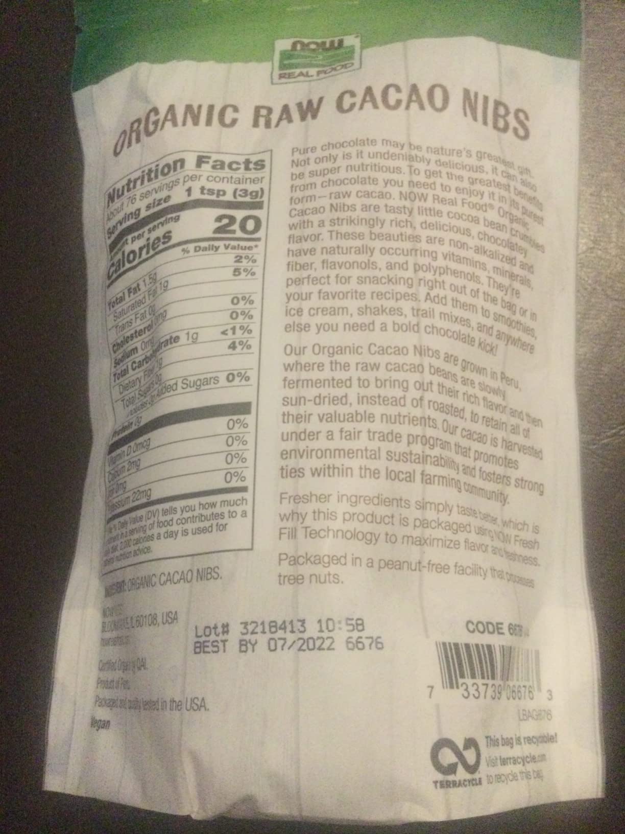 NOW Foods, Organic Raw Cacao Nibs, Rich, Pure Cacao Bean Bits, Dark Chocolate Flavor, Certified Non-GMO 8-Ounce (Packaging May Vary) customer photo 1