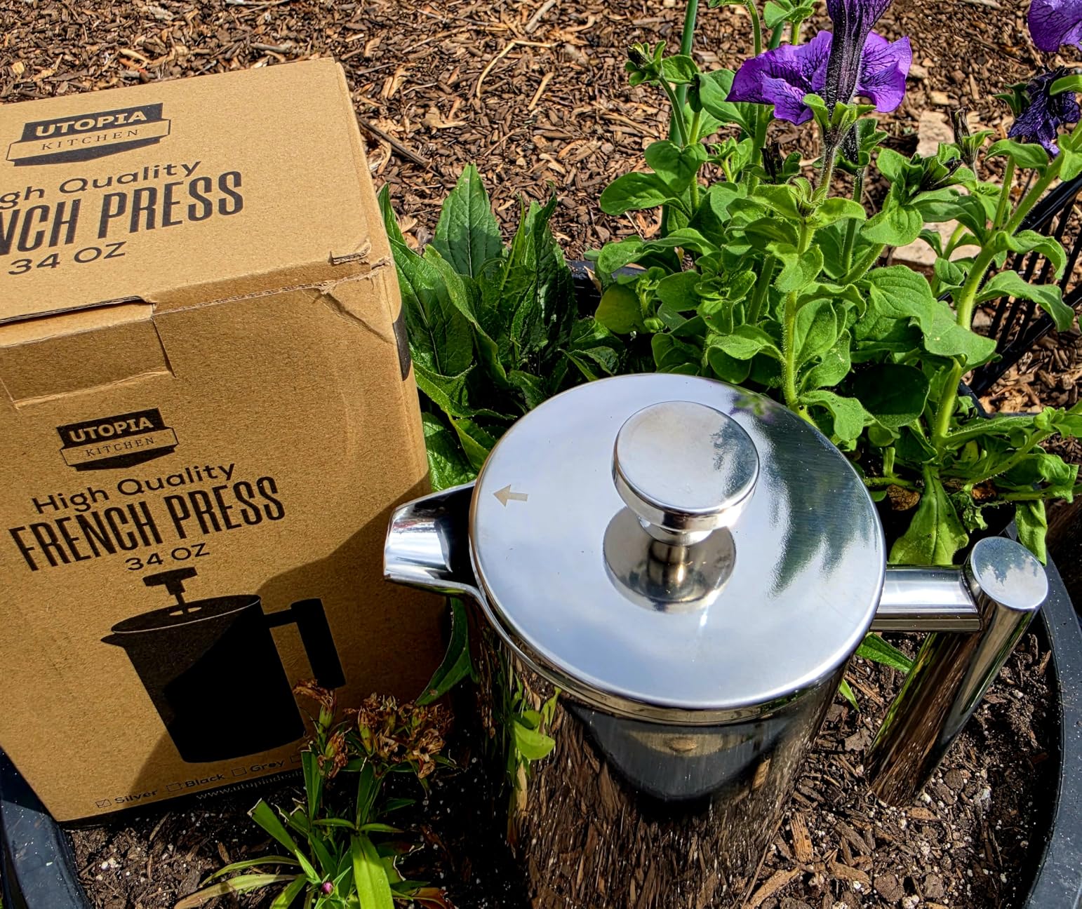 Utopia Kitchen 304 Grade Stainless Steel French Press 34 Oz, Silver | Double Wall Insulated Coffee Press with 4-Level Filtration System, Include 2 Extra Filters, Rust-Free, Dishwasher Safe customer photo 2