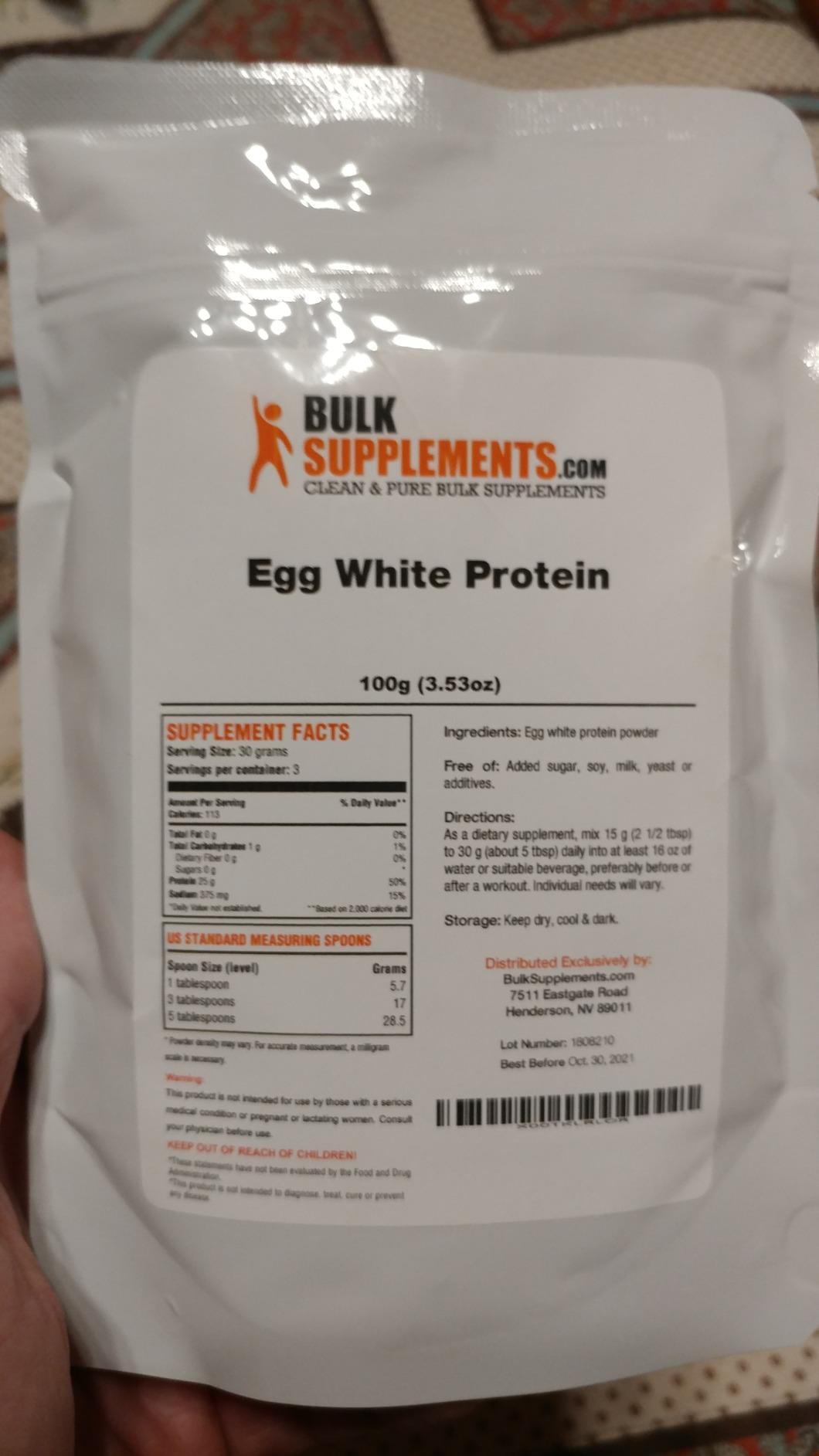 BulkSupplements.com Egg White Protein Powder - Egg White Powder, Lactose Free Protein - Unflavored & Dairy Free, 30g per Serving, 500g (1.1 lbs) customer photo 1