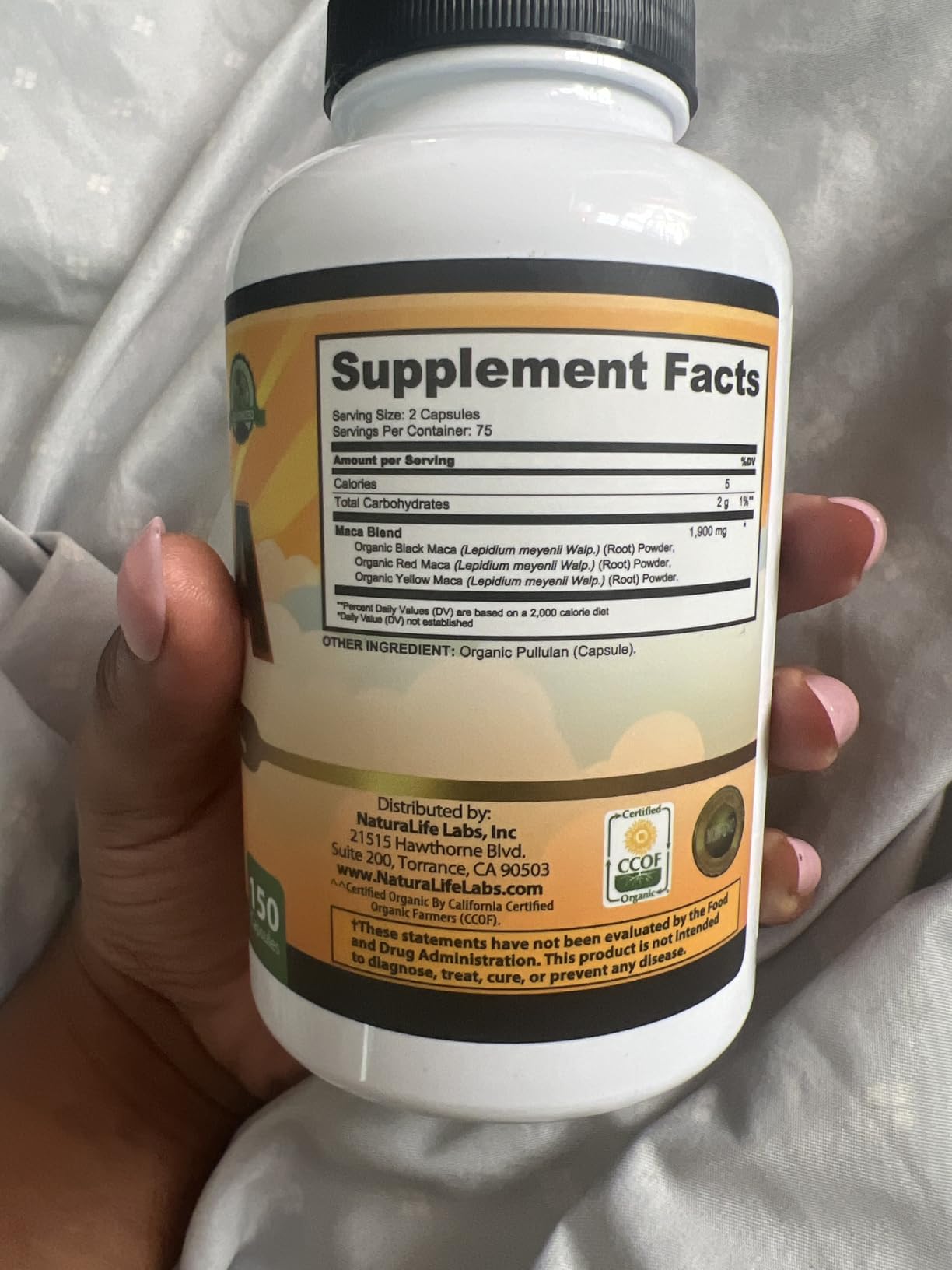 NaturaLife Labs Organic Maca Root - Black, Red & Yellow - 1900 mg per Serving - 150 Capsules - Gelatinized Peruvian Maca - Non-GMO, Gluten-Free, Vegan customer photo 1