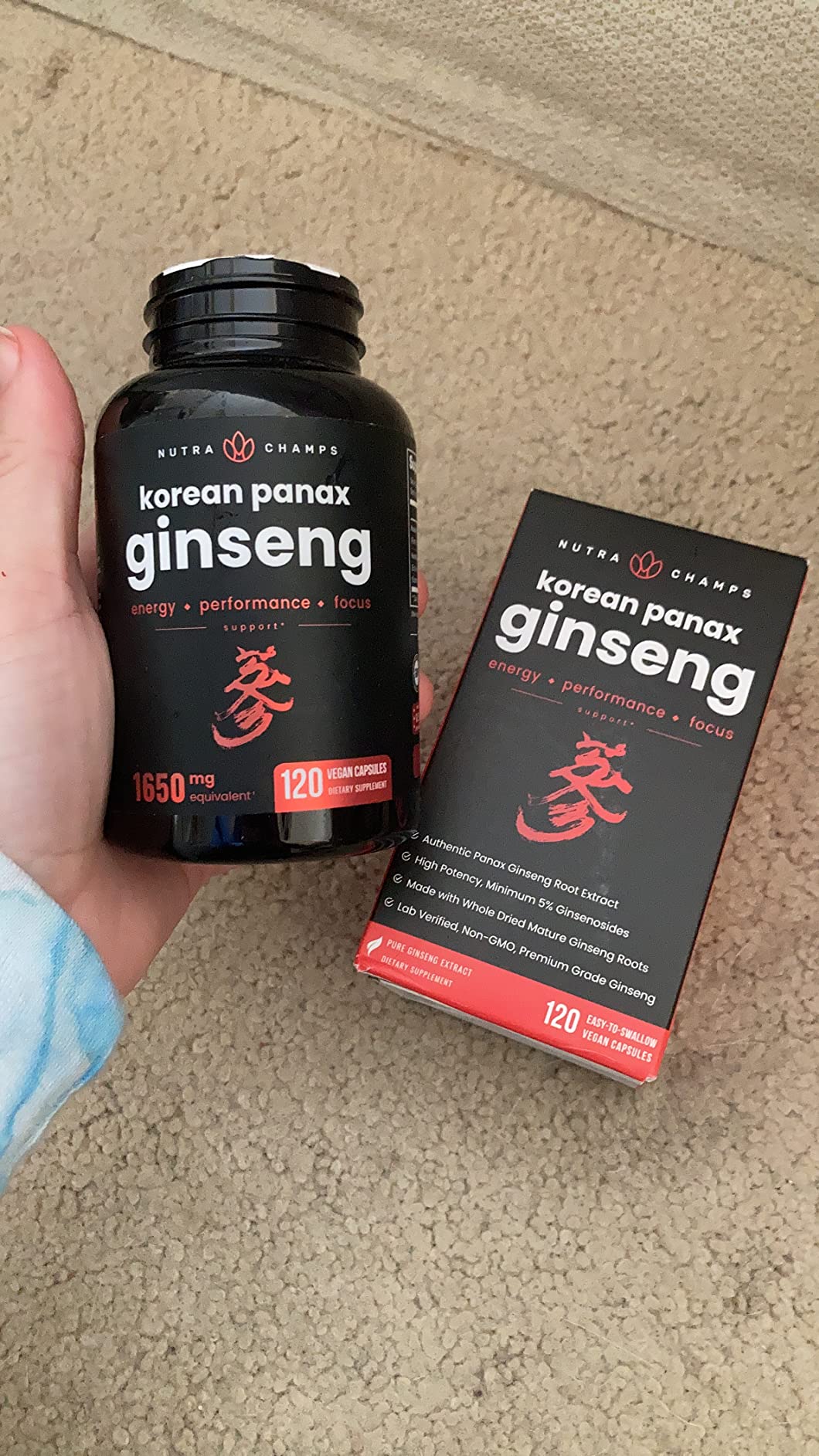 NutraChamps Korean Red Panax Ginseng Capsules | Extra Strength Ginsenosides for Energy, Focus, Performance, Vitality & Immune Support | Korean Ginseng Root Extract (120, Red) customer photo 1