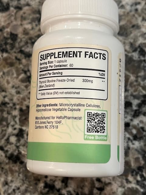 Raw Desiccated Bovine Thyroid 300mg Per Capsule - Energy & Metabolism Support - New Zealand Sourced, Grass Fed Freeze-Dried Glandular Bovine Beef Thyroid, Non-GMO, Tested for Impurities - 60 Capsules customer photo 2