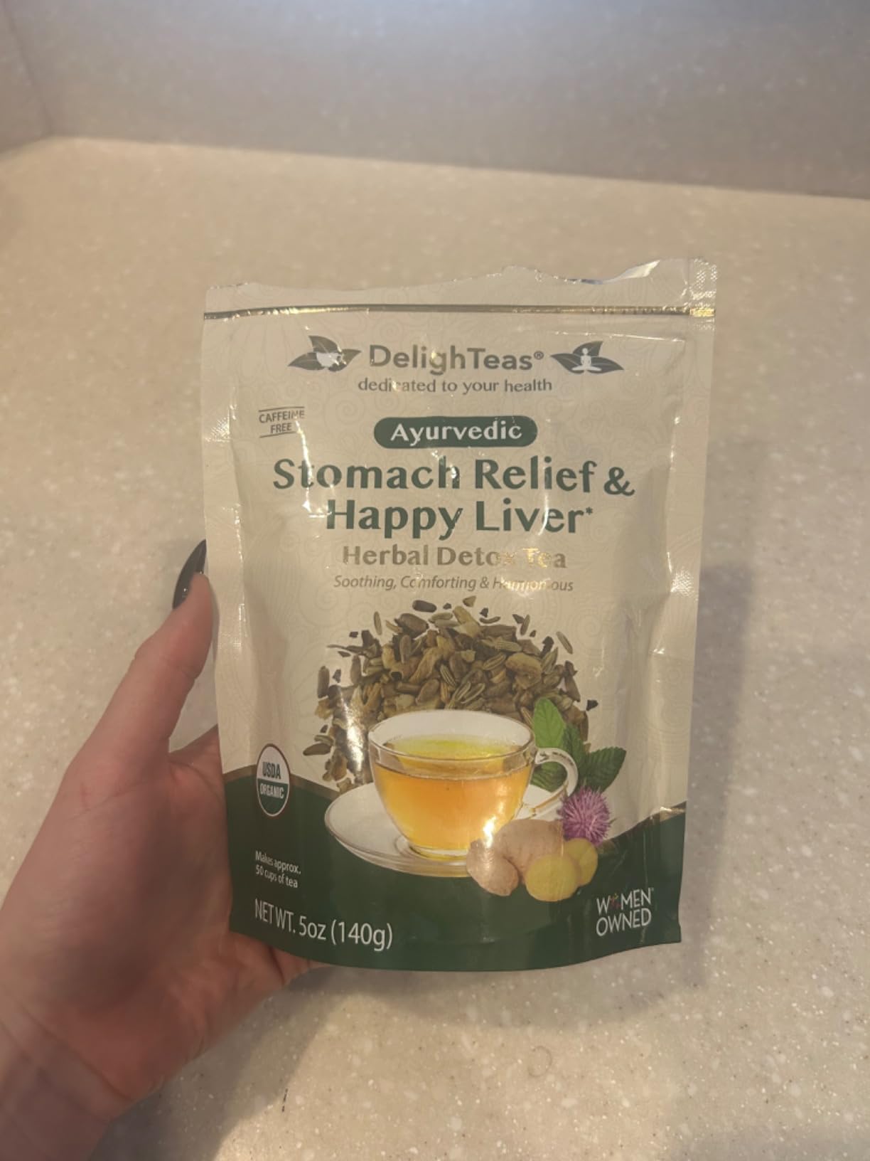 DelighTeas Stomach & Liver Tea | Ayurvedic Herbal Blend for Digestion | Organic Milk Thistle, Fennel, Ginger, Peppermint & Licorice | Vegan, Caffeine-Free, Sugar-Free | Loose Leaf, 50 Servings, 5oz customer photo 2