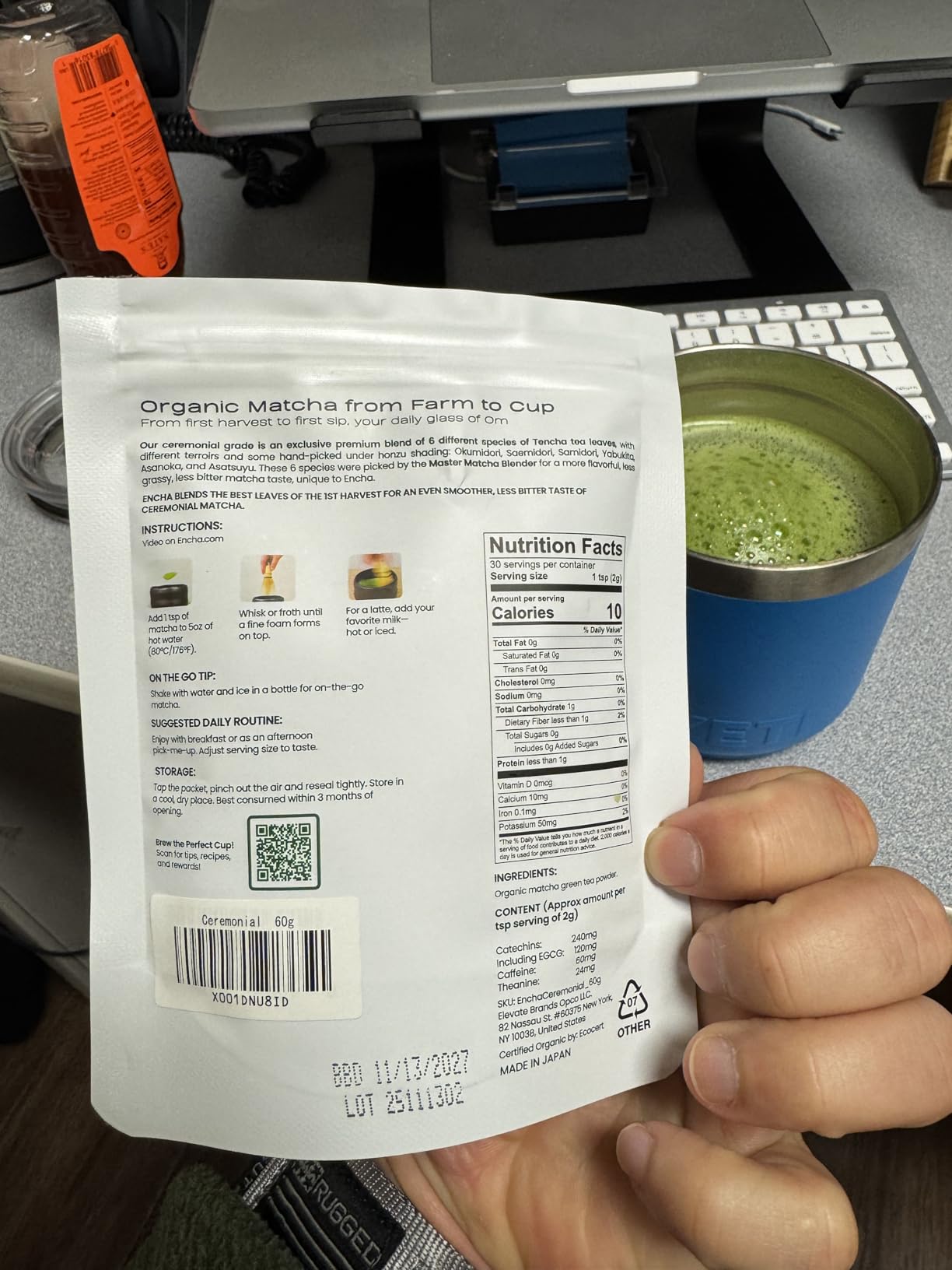 Encha Matcha - Ceremonial Grade Matcha Powder, Organic First Harvest Japanese Green Tea Powder, From Uji, Japan (60g/2.12oz) customer photo 2