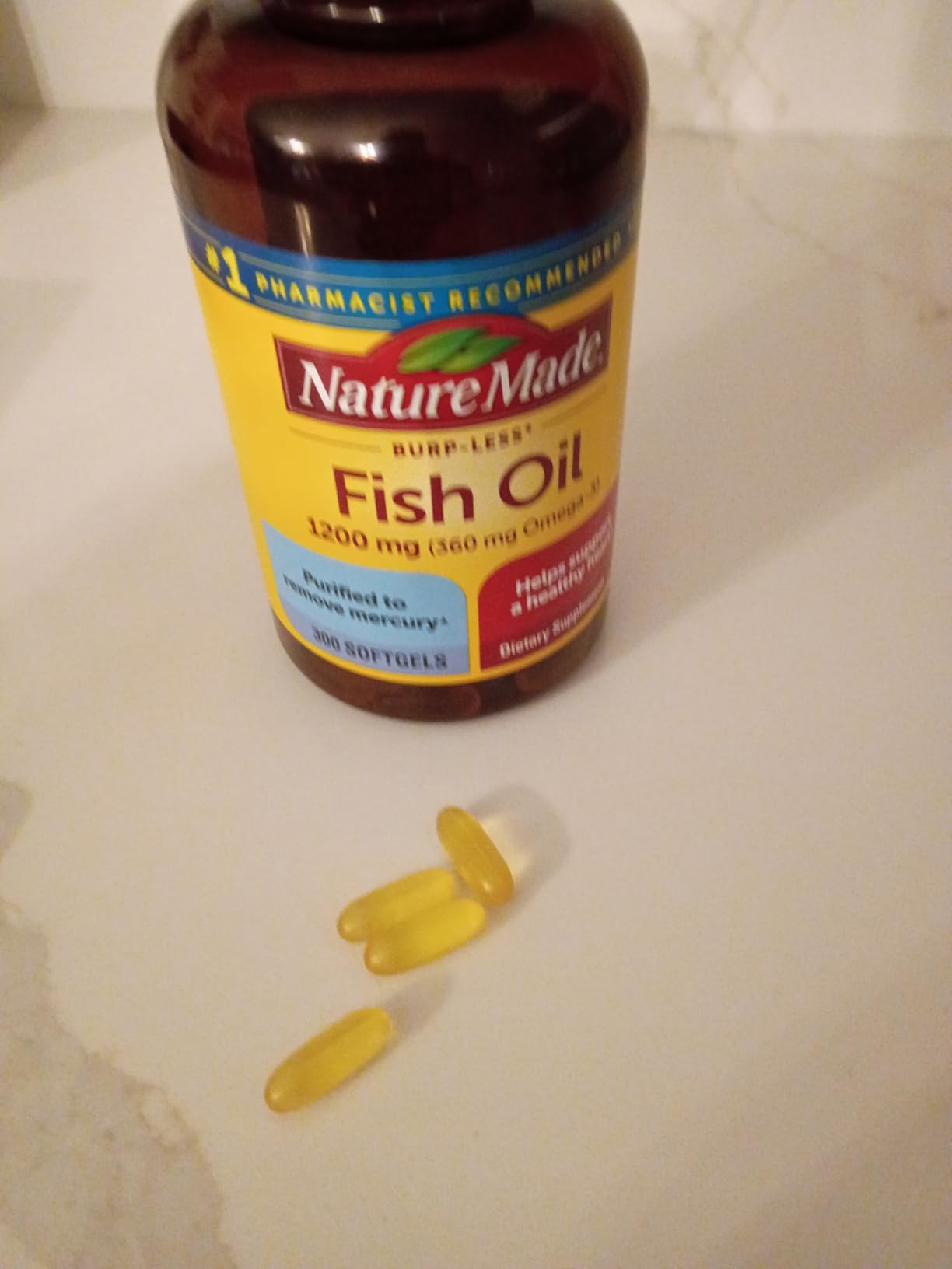 Nature Made Fish Oil Omega 3 Supplements, Omega 3 Fish Oil as Ethyl Esters 1200 mg Softgels, EPA DHA Supplement for Healthy Heart, Brain, Eye Support, One Per Day, 100 Softgels customer photo 1