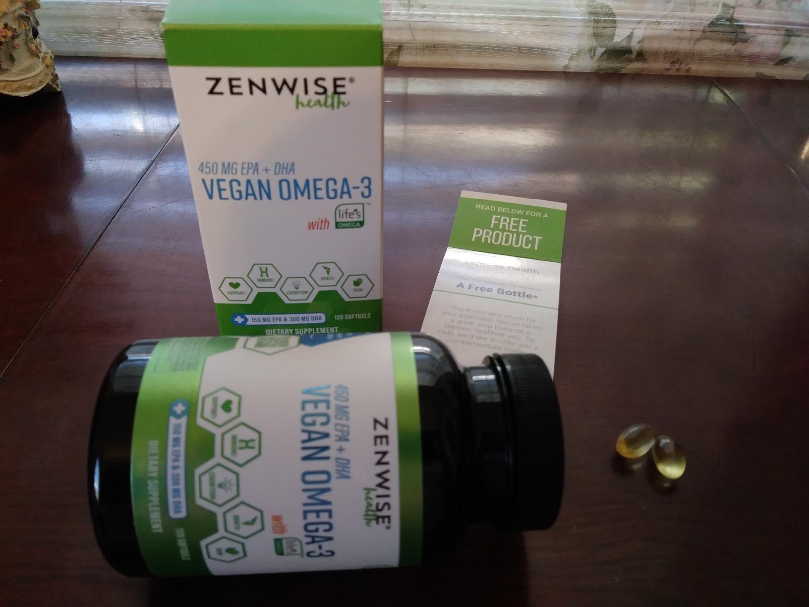 Zenwise Health Vegan Omega 3 Supplement - Burpless Omega 3 Supplement with DHA, EPA & DPA Fatty Acids for Immune Health - Fish Oil Alternative from Sustainably Sourced Marine Algae Oil - 120 Softgels customer photo 1