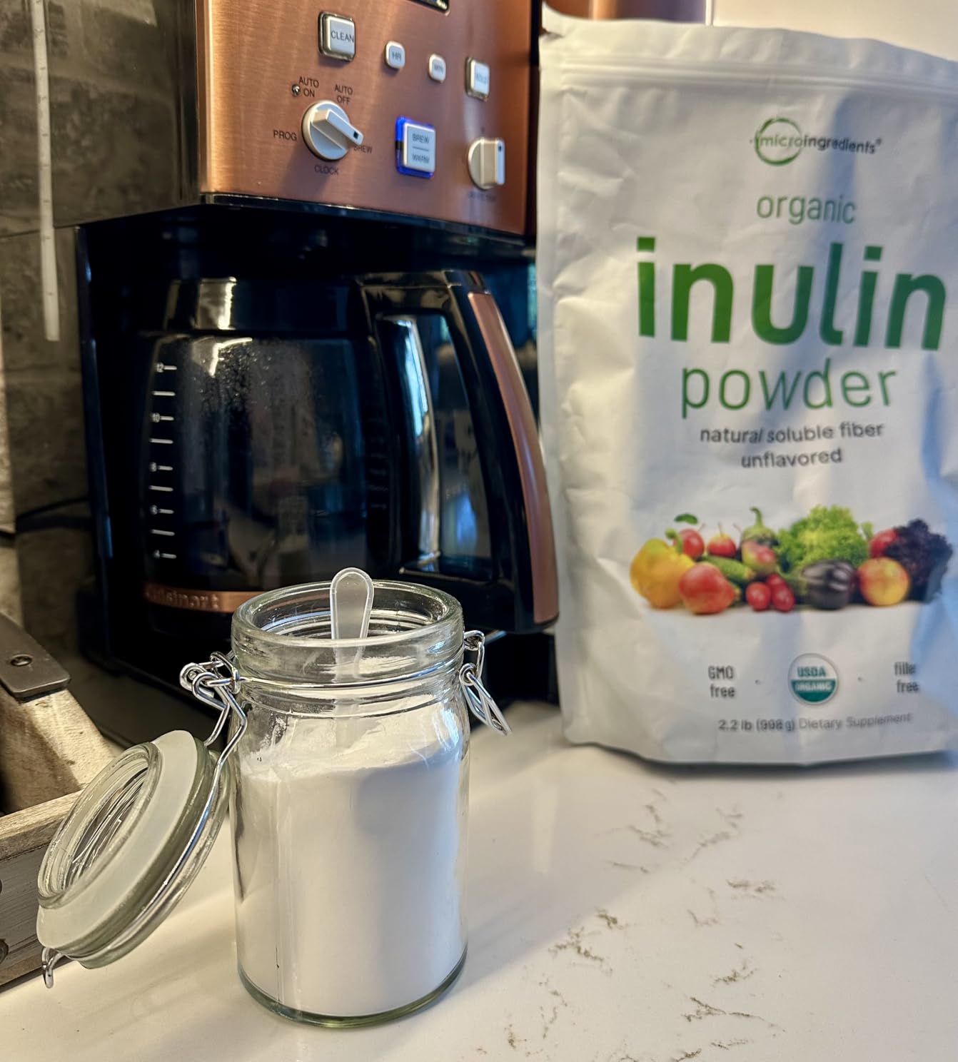 Micro Ingredients Organic Inulin FOS Fiber Powder, 2.2 lbs | Quick Water-Soluble Prebiotic | Natural Fiber for Smoothies & Drinks | Vegan Friendly, Dissolves Clear customer photo 1