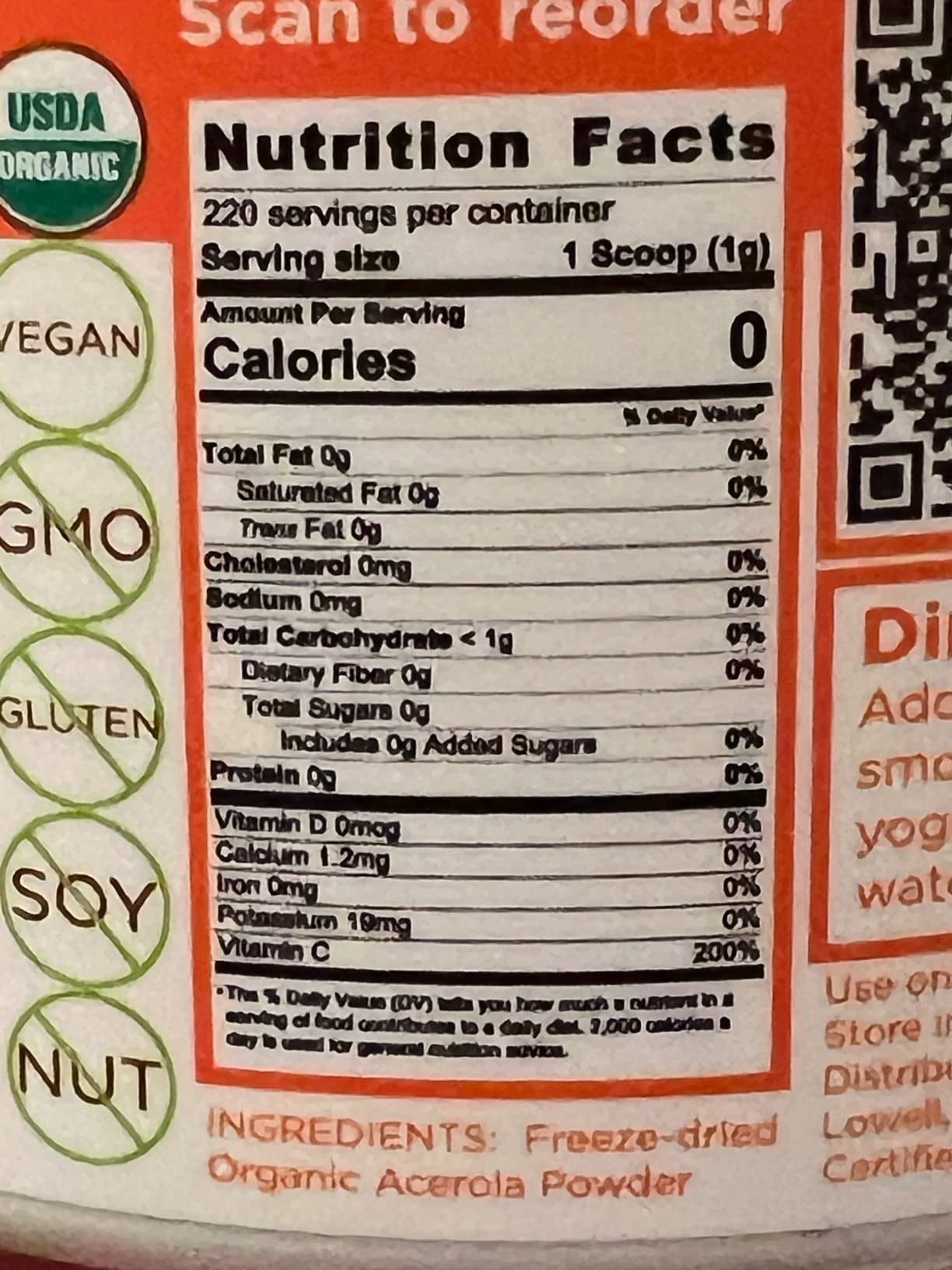 KOYAH - Organic Acerola Powder: Freeze-Dried, 100% Pure, 500 mg Natural Vitamin C per Scoop, Whole-Food, Non-GMO, Vegan, 60 Servings, Made from acerola Cherries Grown in Brazil customer photo 2