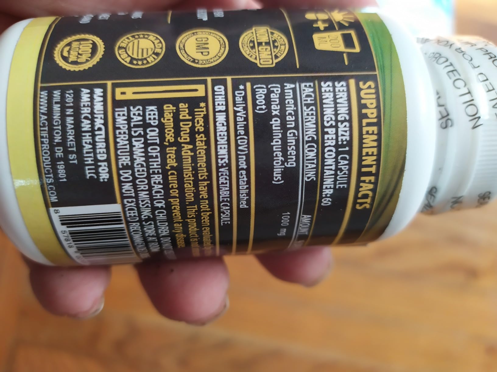 Actif American Ginseng - 100% Authentic 10 Year Old Ginseng, Non-GMO, 500mg - Made in USA customer photo 2