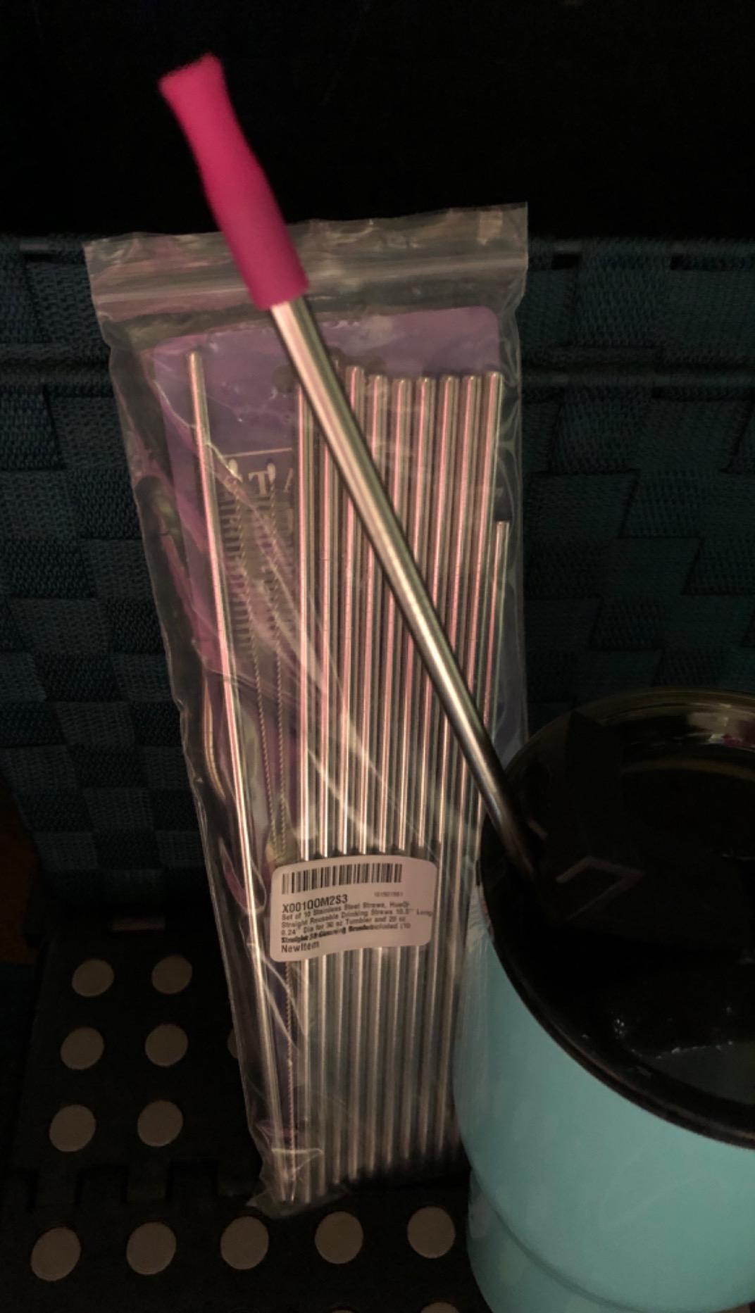 Set of 10 Stainless Steel Straws, HuaQi Straight Reusable Drinking Straws 10.5'' Long 0.24'' Dia for 30 oz Tumbler and 20 oz Tumbler, 2 Cleaning Brush Included (10 Straight Straw + 2 Brushes) customer photo 2