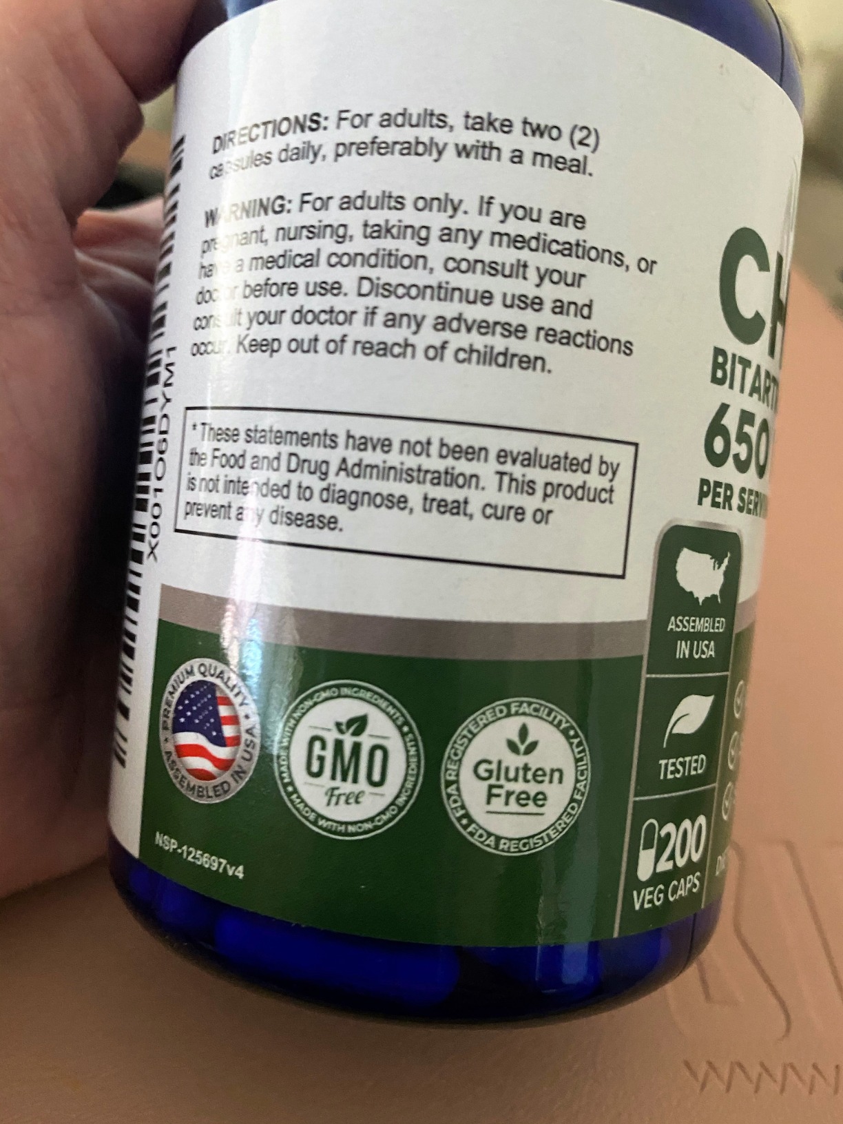 NusaPure Choline Bitartrate - Suitable for Vegetarian/Vegan, Non-GMO - 650 mg 200 Capsules customer photo 1