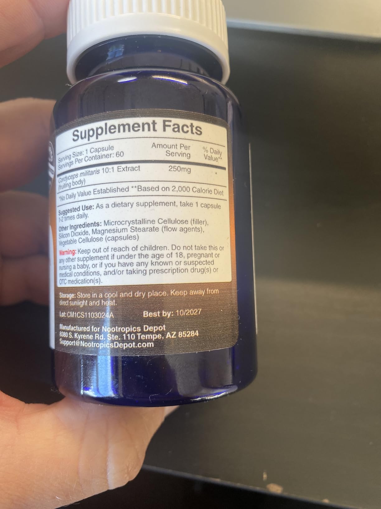 Nootropics Depot Cordyceps Mushroom Capsules | 10:1 Whole Fruiting Body Extract | 250mg | 60 Count | Cordyceps militaris customer photo 1